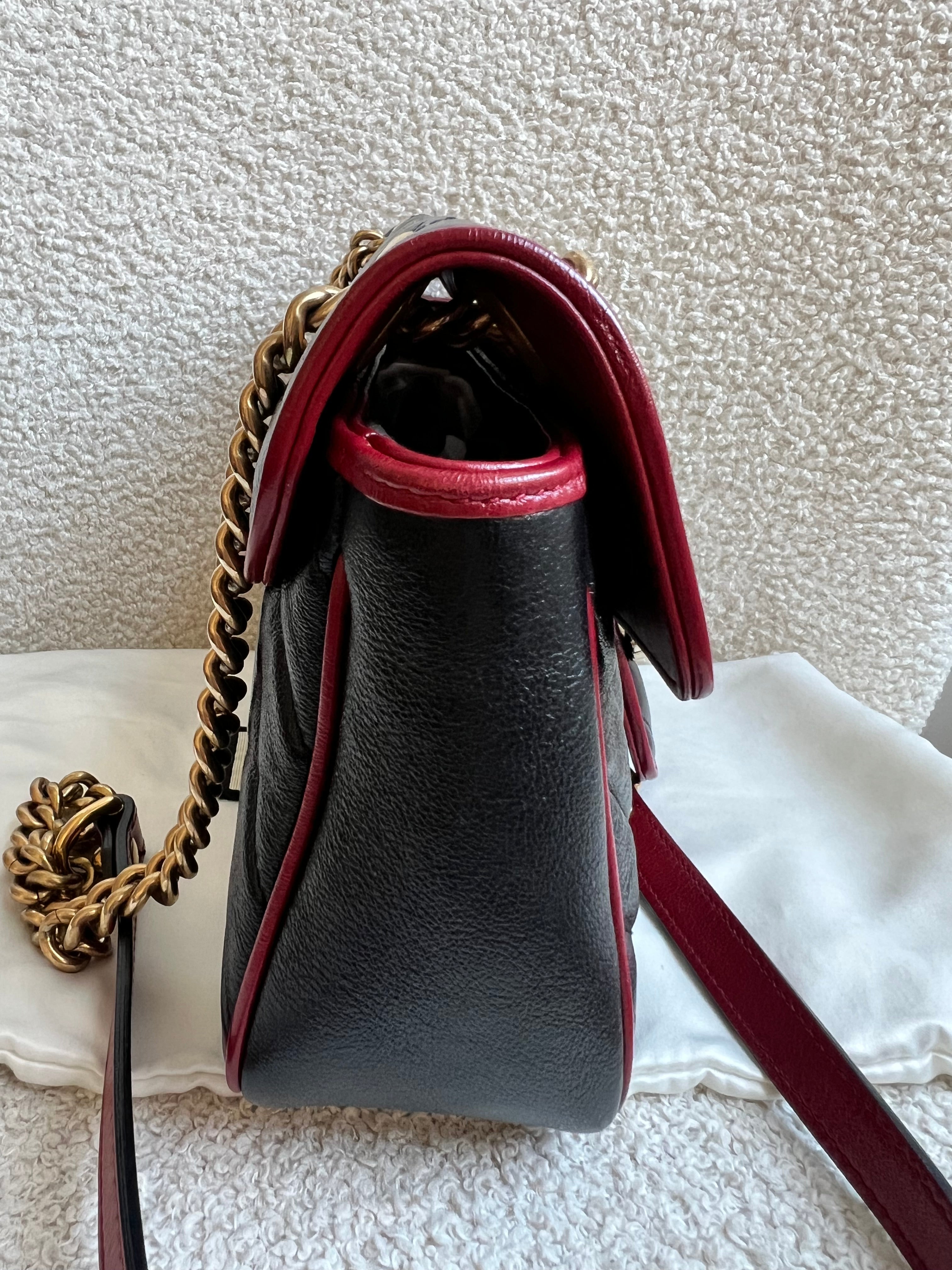 Gucci GG Black and Red Torchon Marmont Small Shoulder Bag
