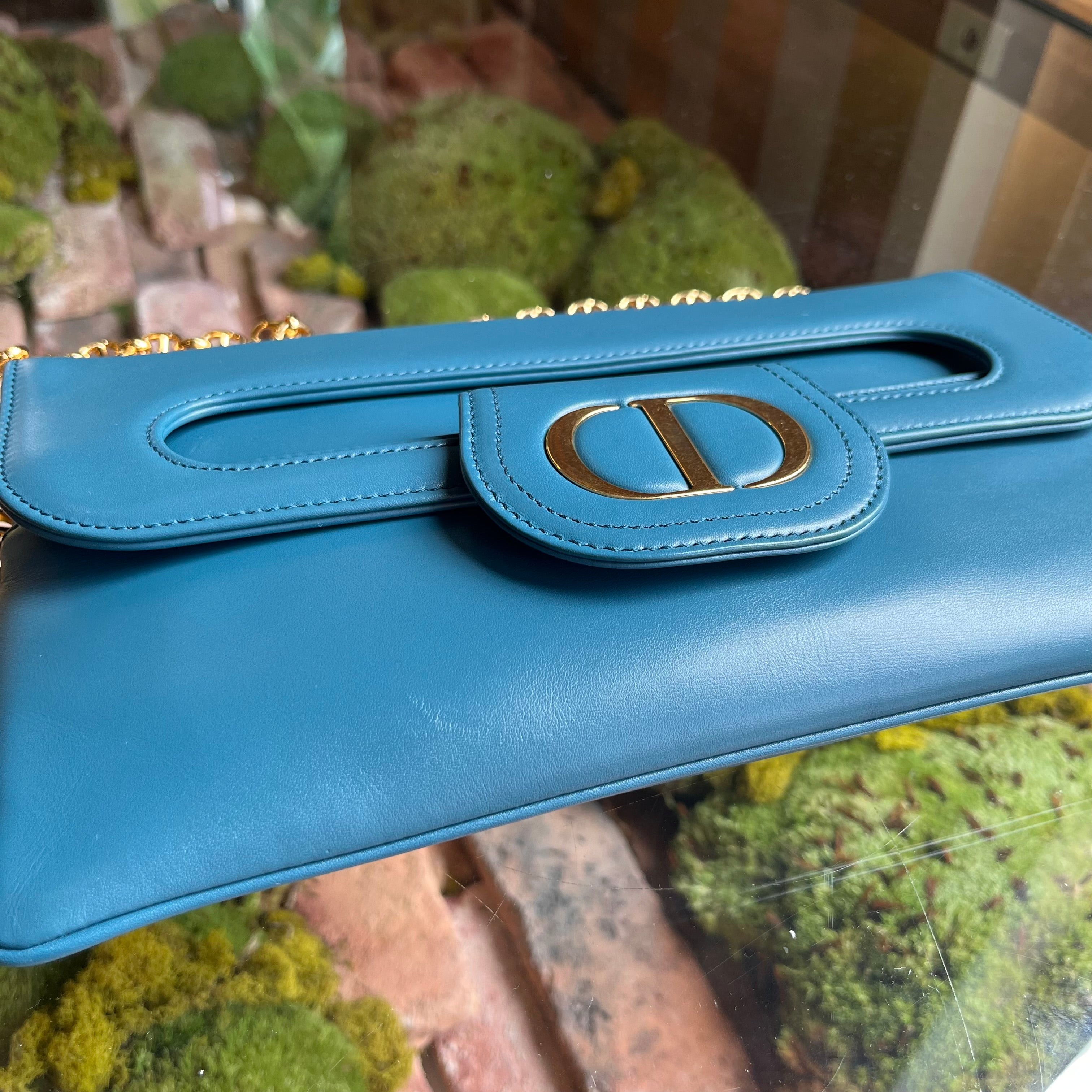 CHRISTIAN DIOR DiorDouble Medium Blue Smooth Calfskin Clutch