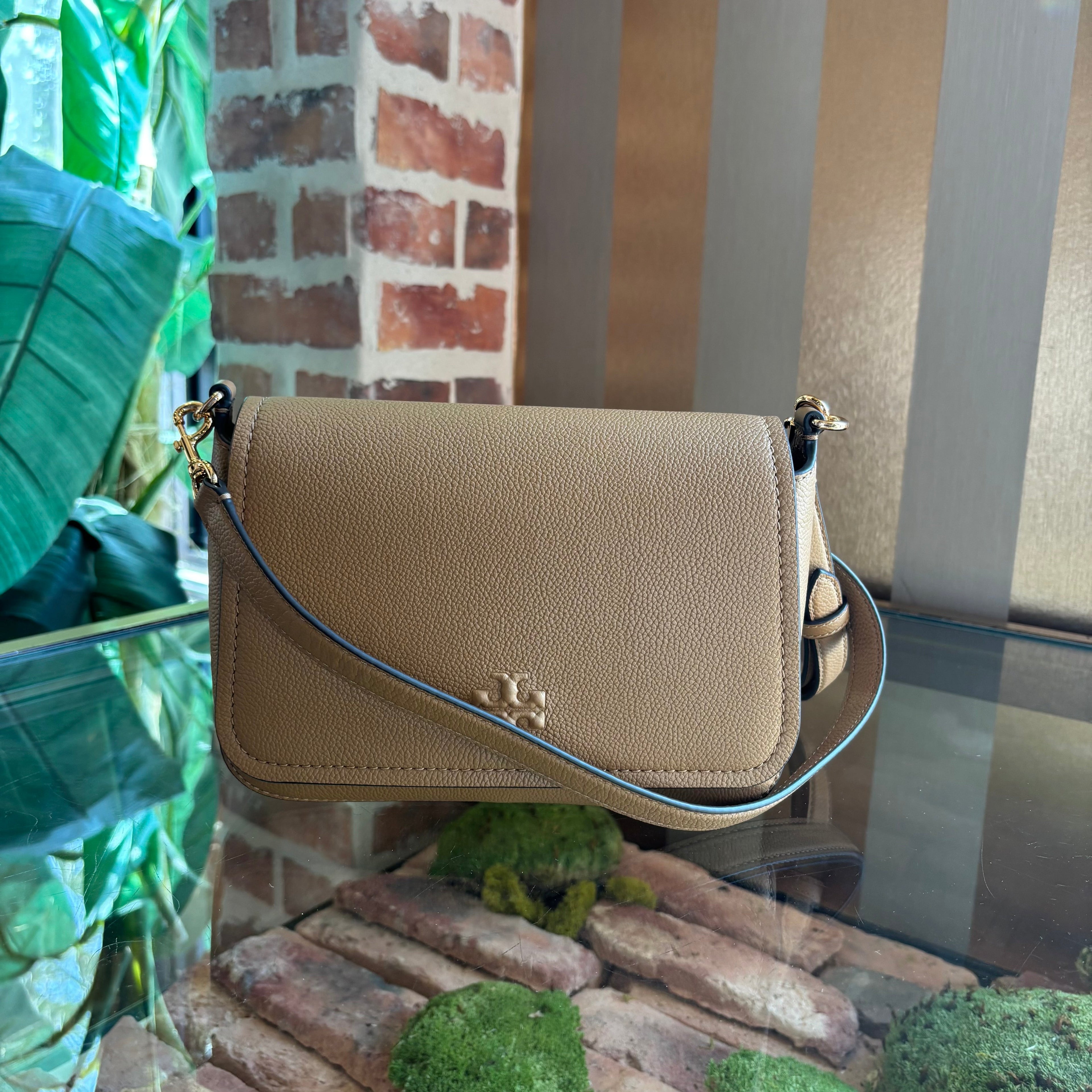 TORY BURCH Brown Thea Leather Flap Crossbody