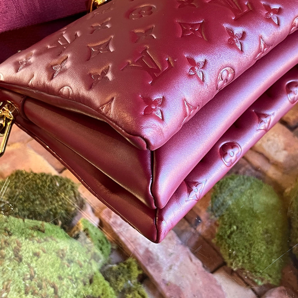 LOUIS VUITTON Coussin PM Wine Lambskin Embossed Monogram Shoulder Bag