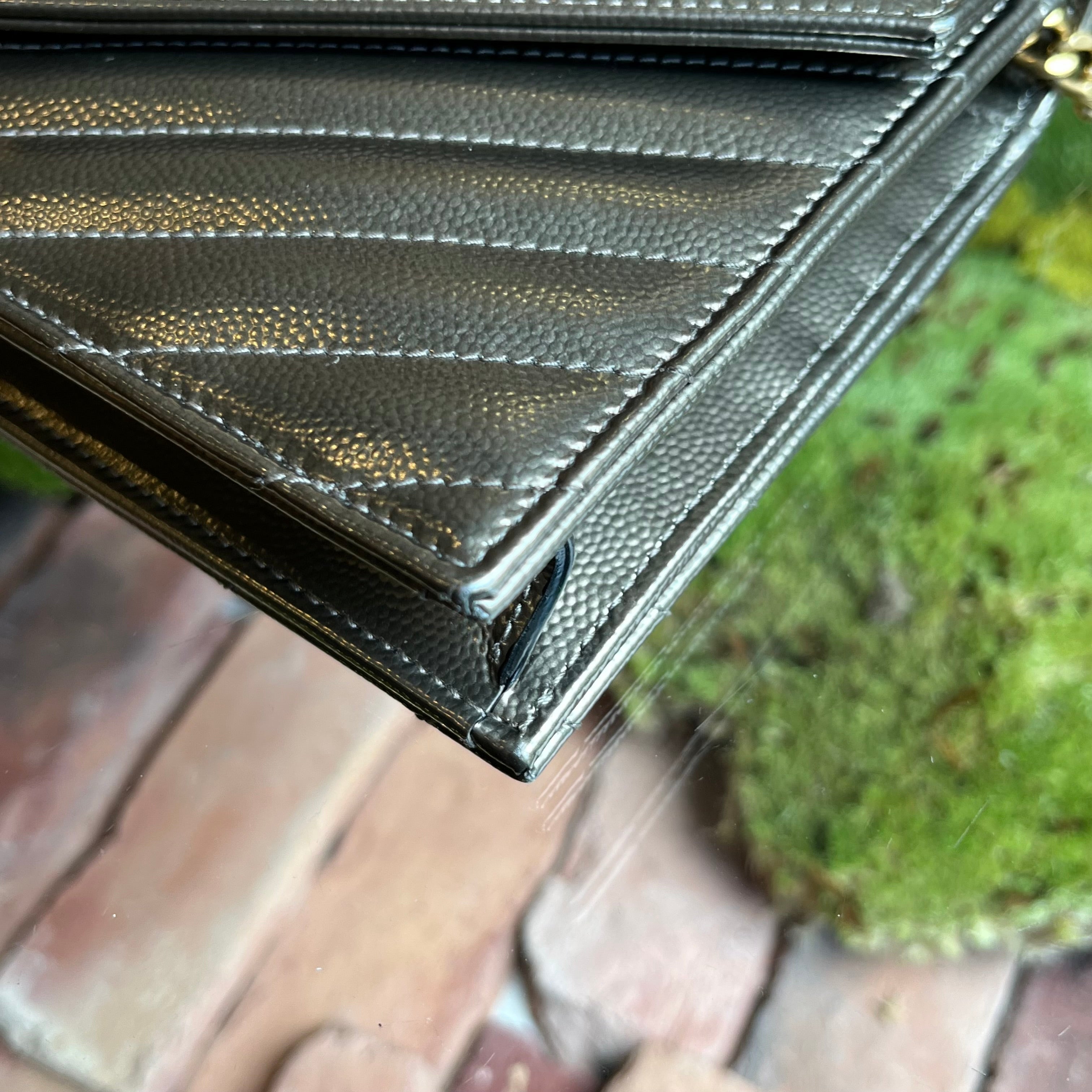 SAINT LAURENT Cassandre Wallet on Chain Pewter Matelassé Monogram Leather Bag