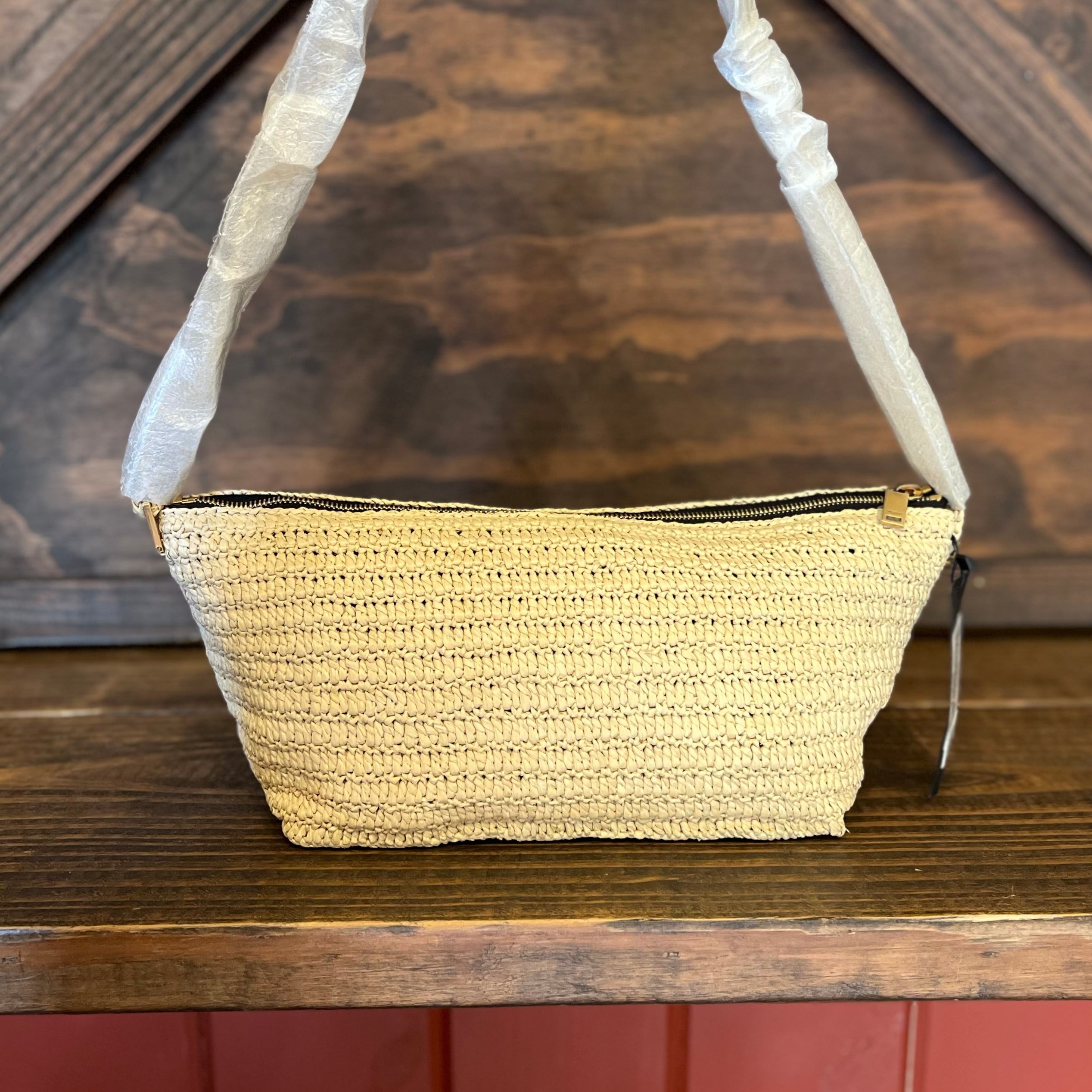 SAINT LAURENT Le Raffia Naturel Raffia Shoulder Bag