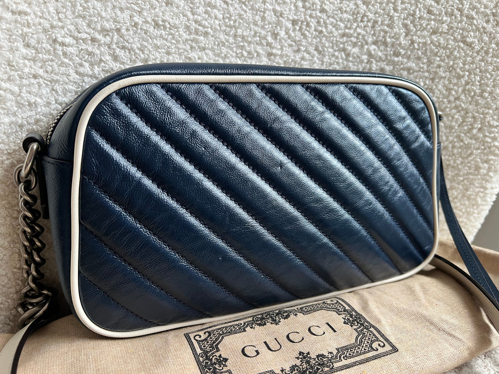 Gucci Torchon GG Navy Marmont Small Shoulder Bag