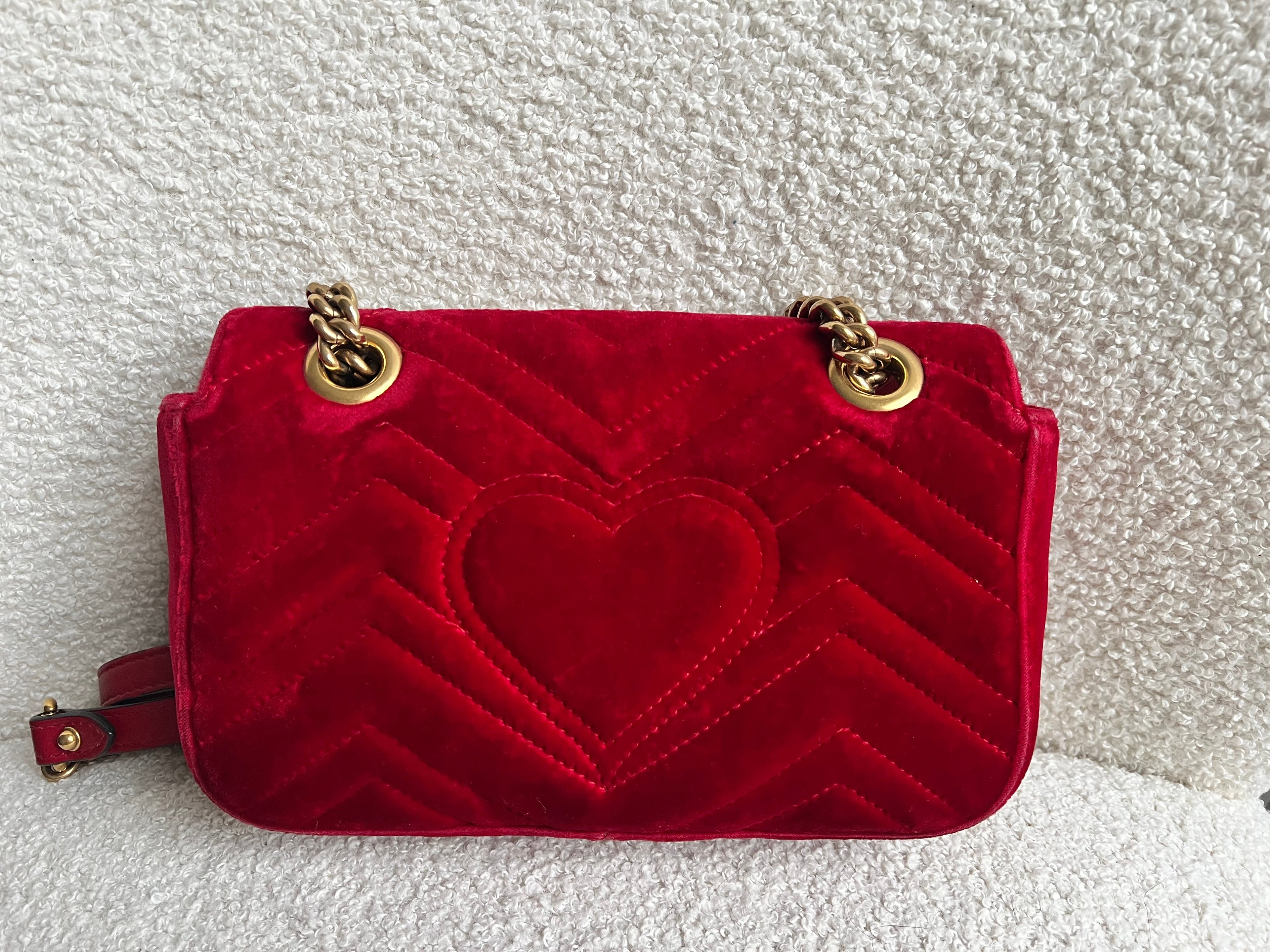 Gucci GG Mini Red Velvet Marmont Mini Shoulder Bag (RRP £1295)