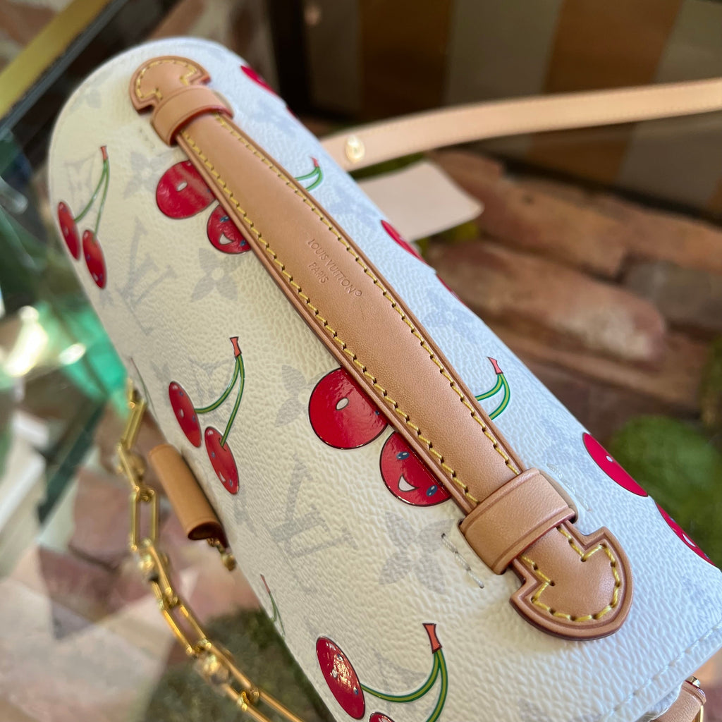 LOUIS VUITTON x Takashi Murakami Monogram Cerises Pochette Métis East West White Shoulder Bag