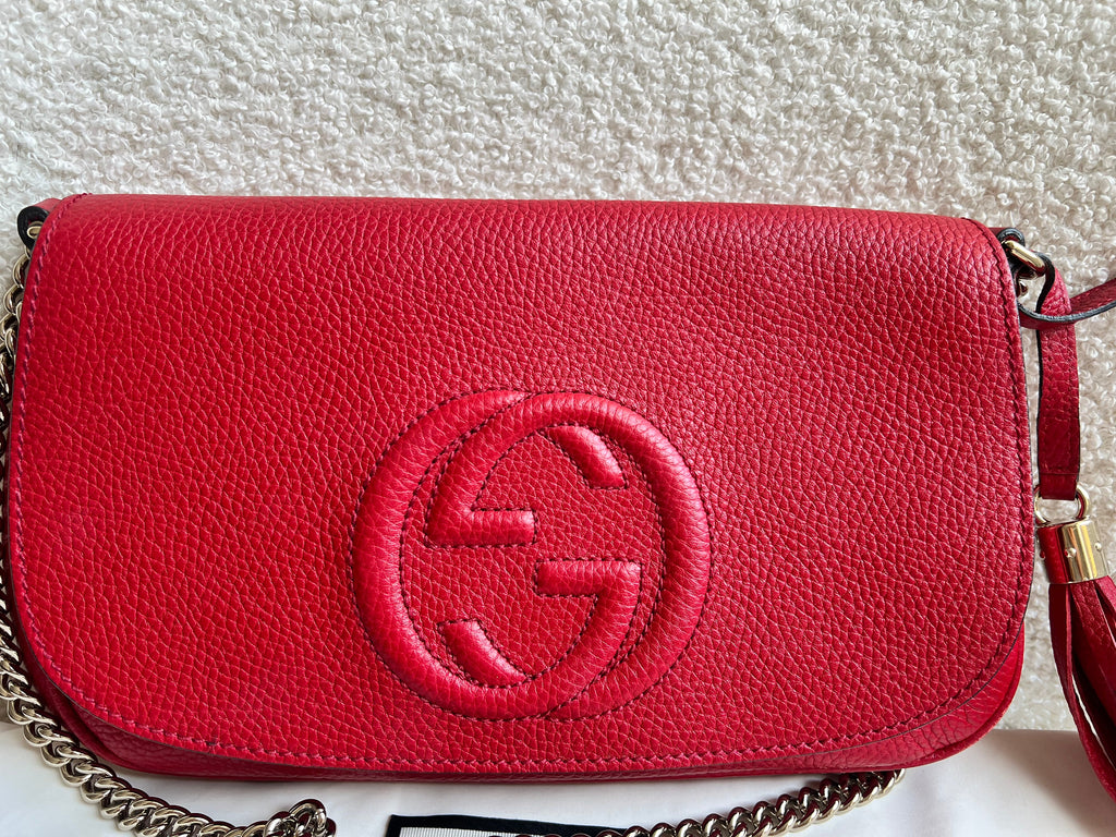 Gucci Red Soho Chain Crossbody Flap Bag