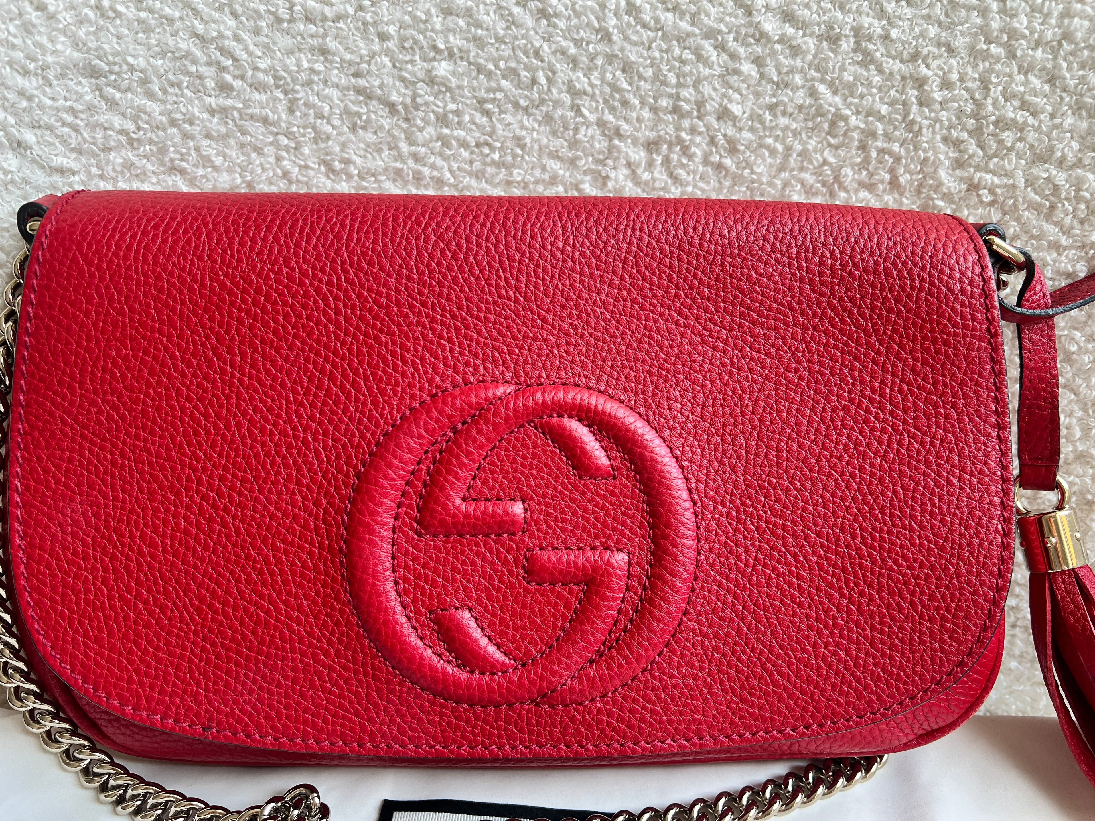 Gucci Red Soho Chain Crossbody Flap Bag