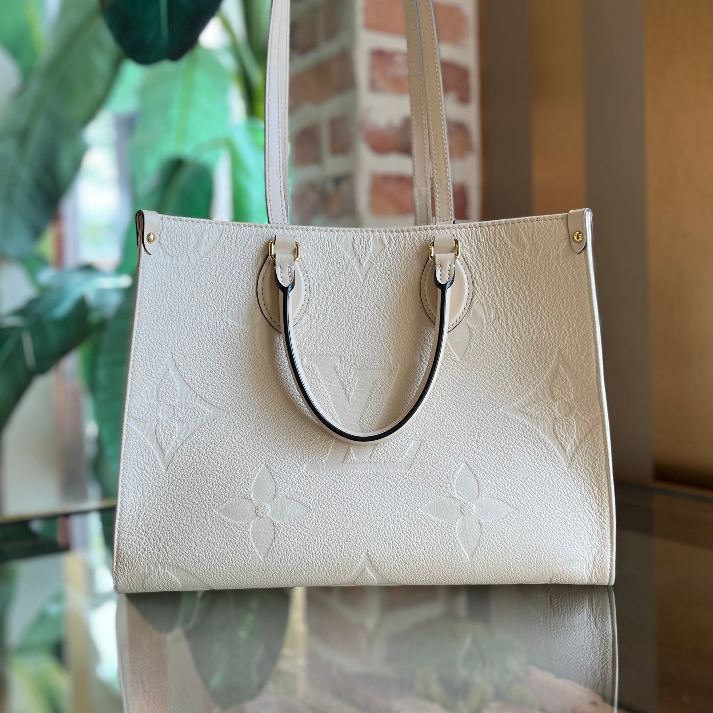 LOUIS VUITTON OnTheGo MM Beige Empriente Giant Monogram Leather Tote