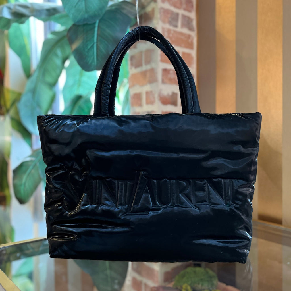 SAINT LAURENT Maxi Shopping Black Silktech Tote