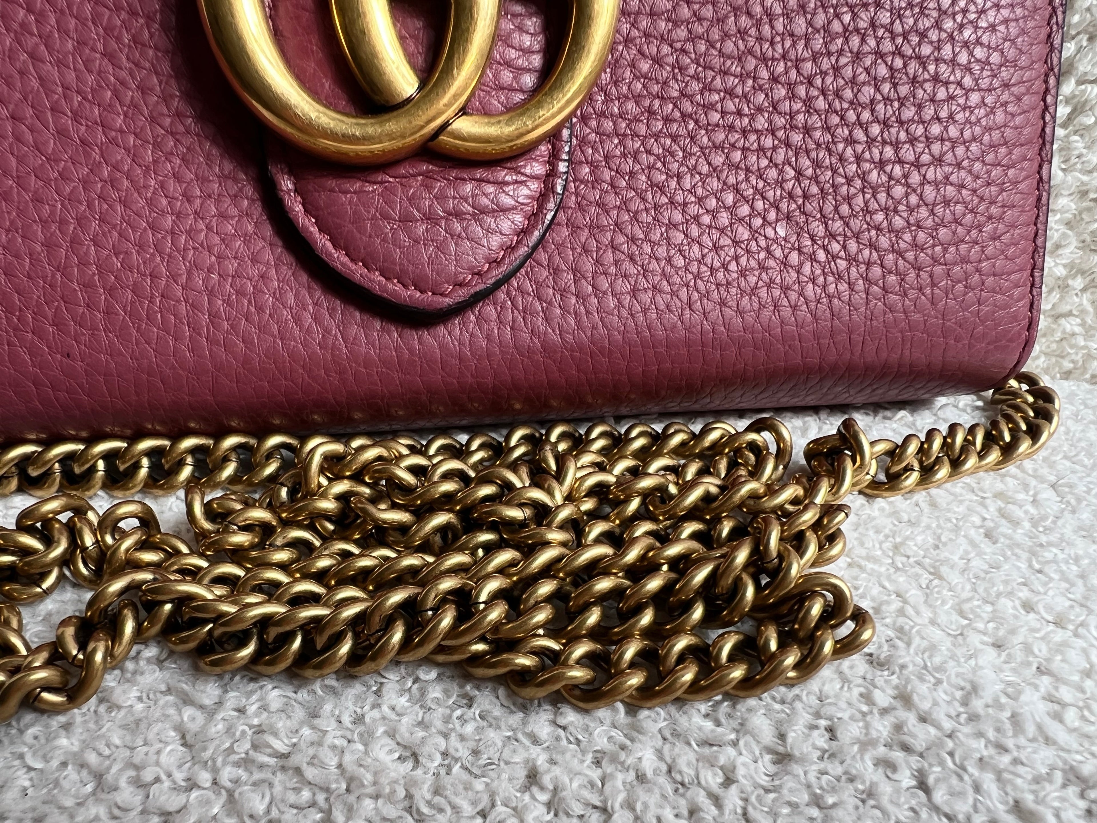 Gucci Rose Pink GG Marmont Chain Wallet (RRP £1195)
