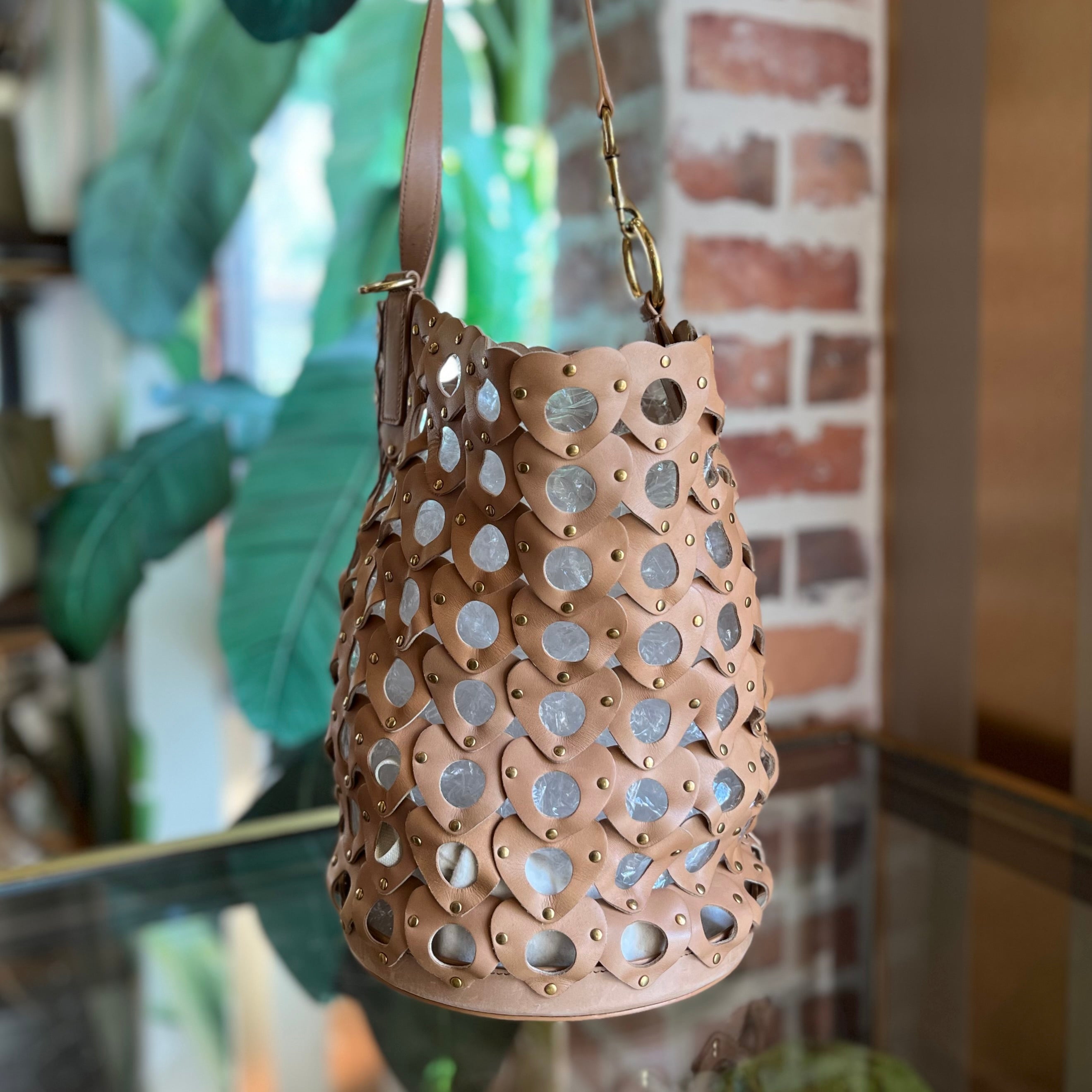 SAINT LAURENT Studded Seau Coeur Vegetable Tanned Calfskin Vintage Brown Bucket Bag