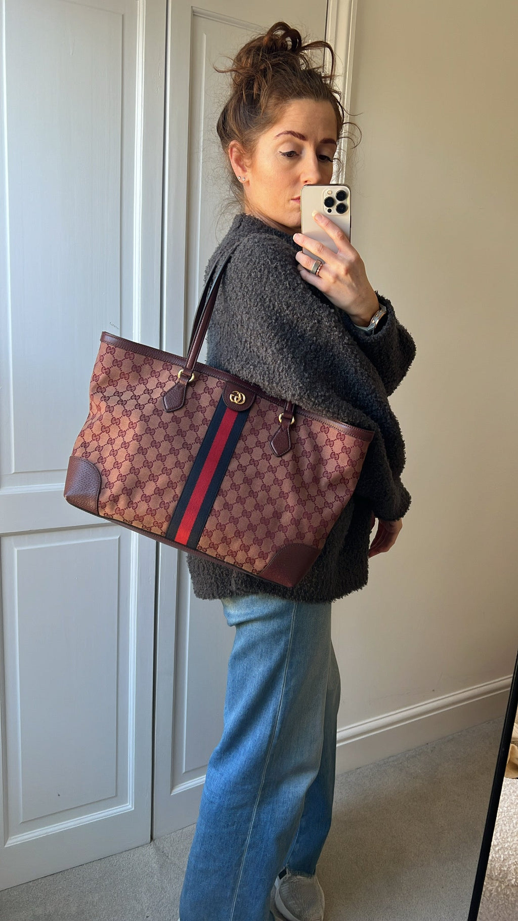Gucci Burgundy Ophidia GG Supreme Medium Tote