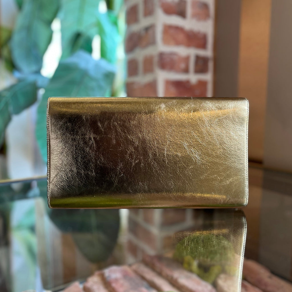 SAINT LAURENT Belle De Jour Large Gold Metallic Calfskin Monogram Clutch