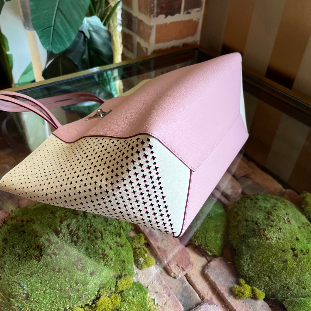 LOUIS VUITTON LockMe Cabas Pink Perforated Leather Monogram Flower Tote Bag