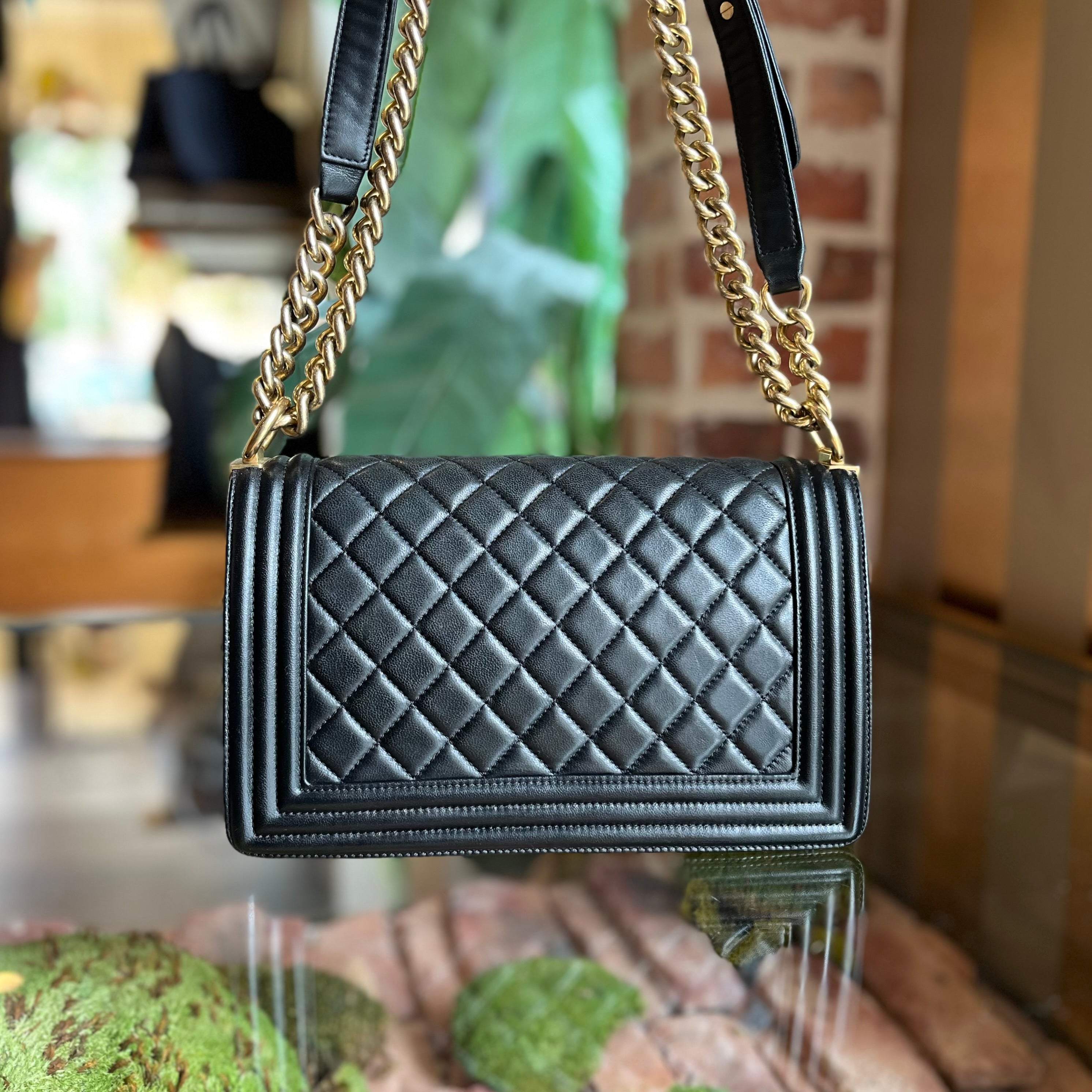 CHANEL Medium Boy Black Quilted Lambskin Leather Shoulder Bag