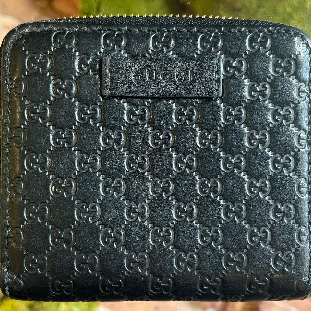 GUCCI Microguccissima Black Leather Compact Wallet
