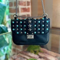 VALENTINO Black Studded Star Turquoise Glam Lock Crossbody