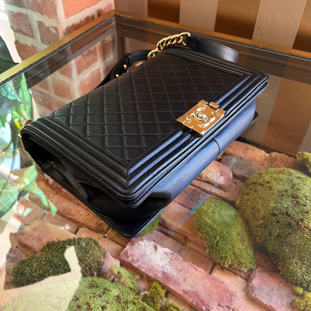 CHANEL Boy New Medium Black Lambskin Shoulder Bag