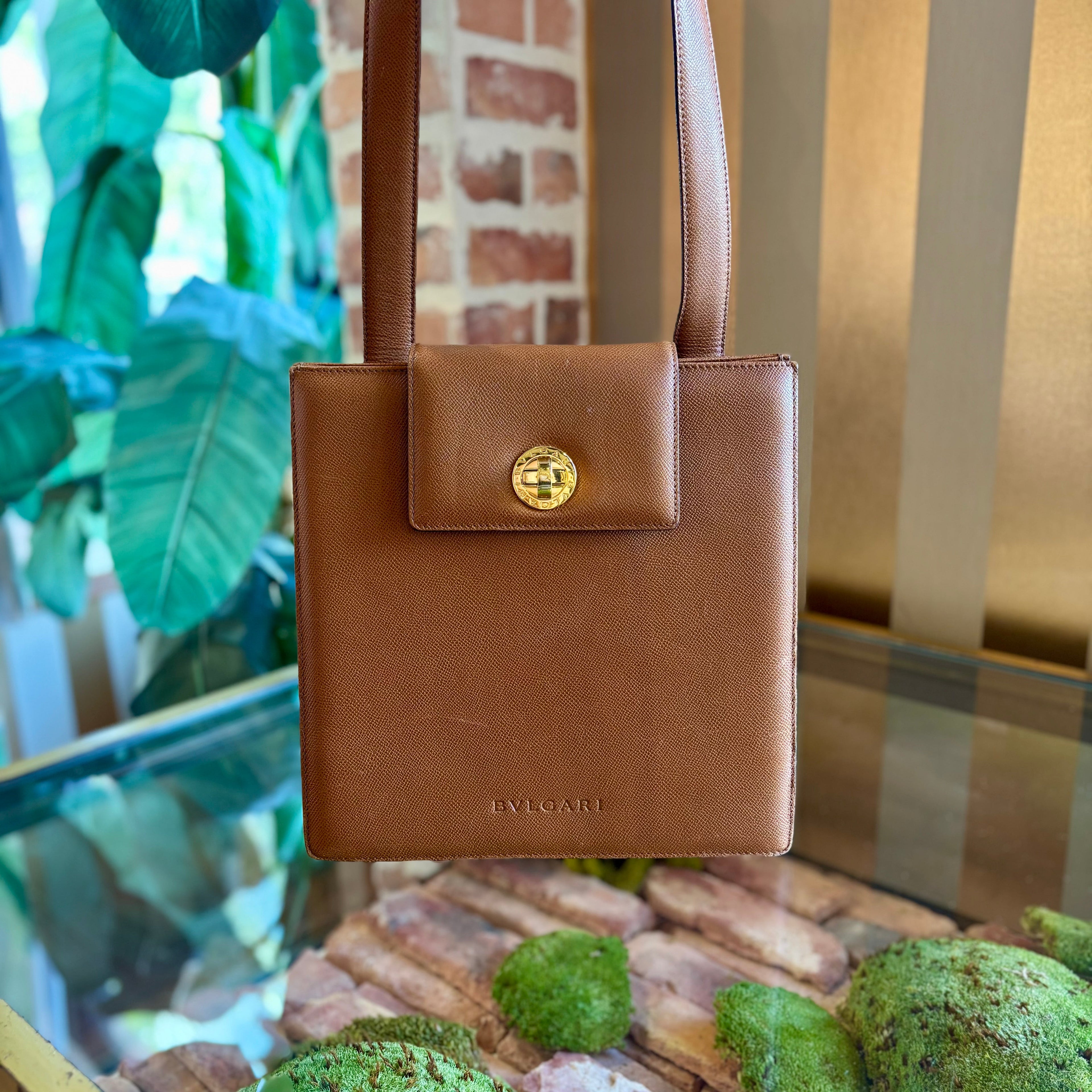 BVLGARI Tan Vintage Turnlock Shoulder Bag