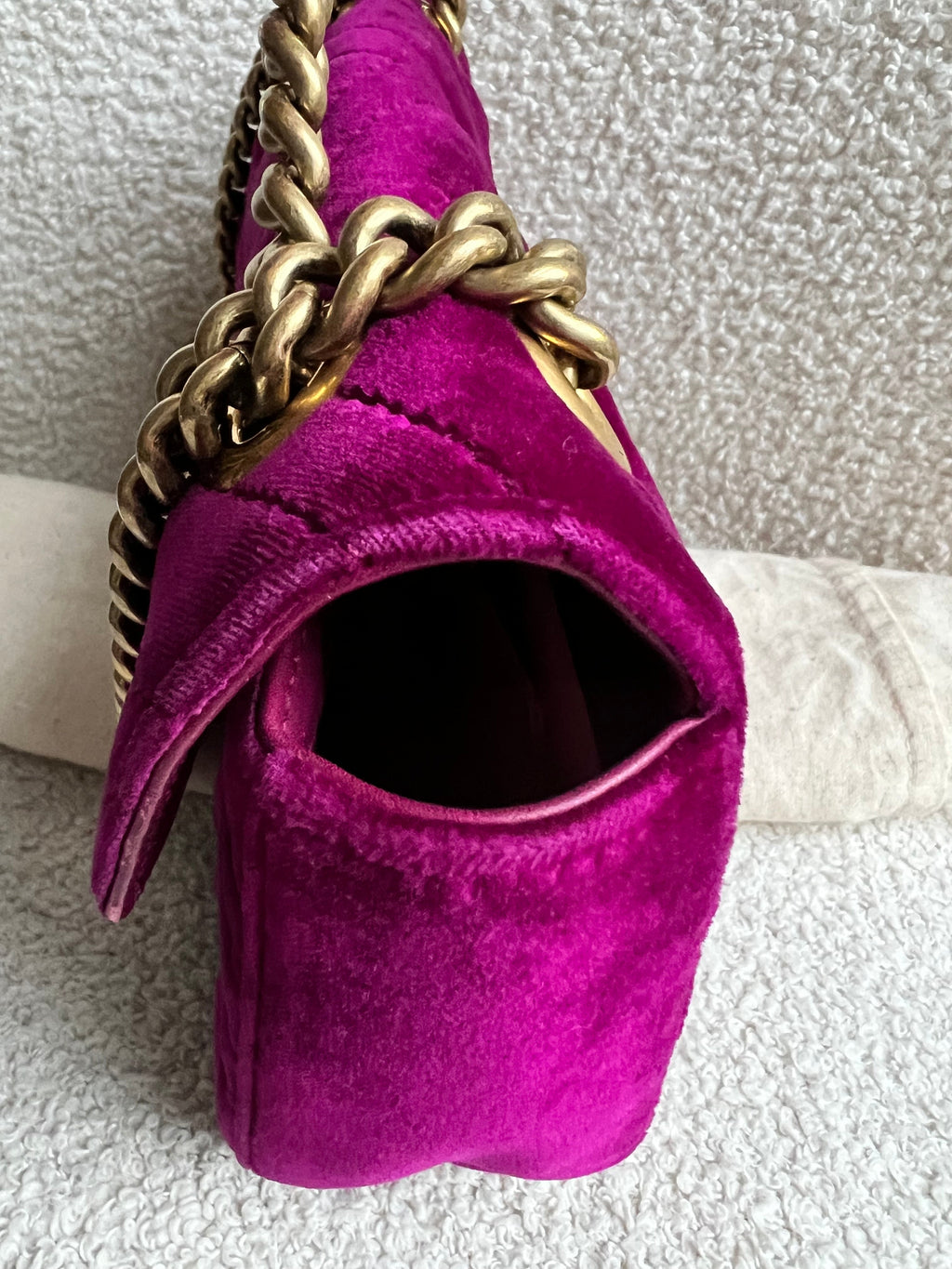 Gucci GG Mini Fuchsia Velvet Marmont Mini Shoulder Bag (RRP £1295)