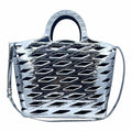BALENCIAGA Neo 2way Basket Tote Silver Metallic Patent Leather Handbag