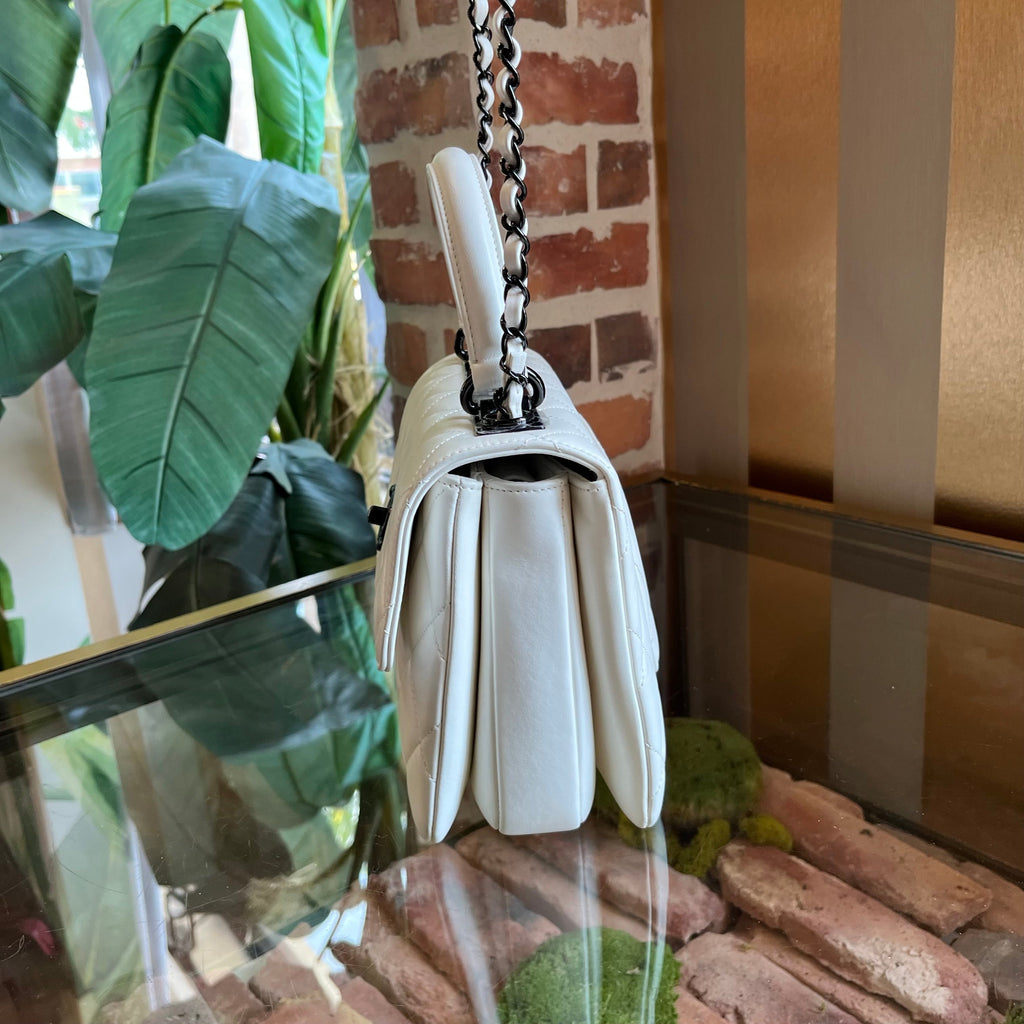 CHANEL Small Trendy CC Flap White Quilted Lambskin Leather Top Handle Bag