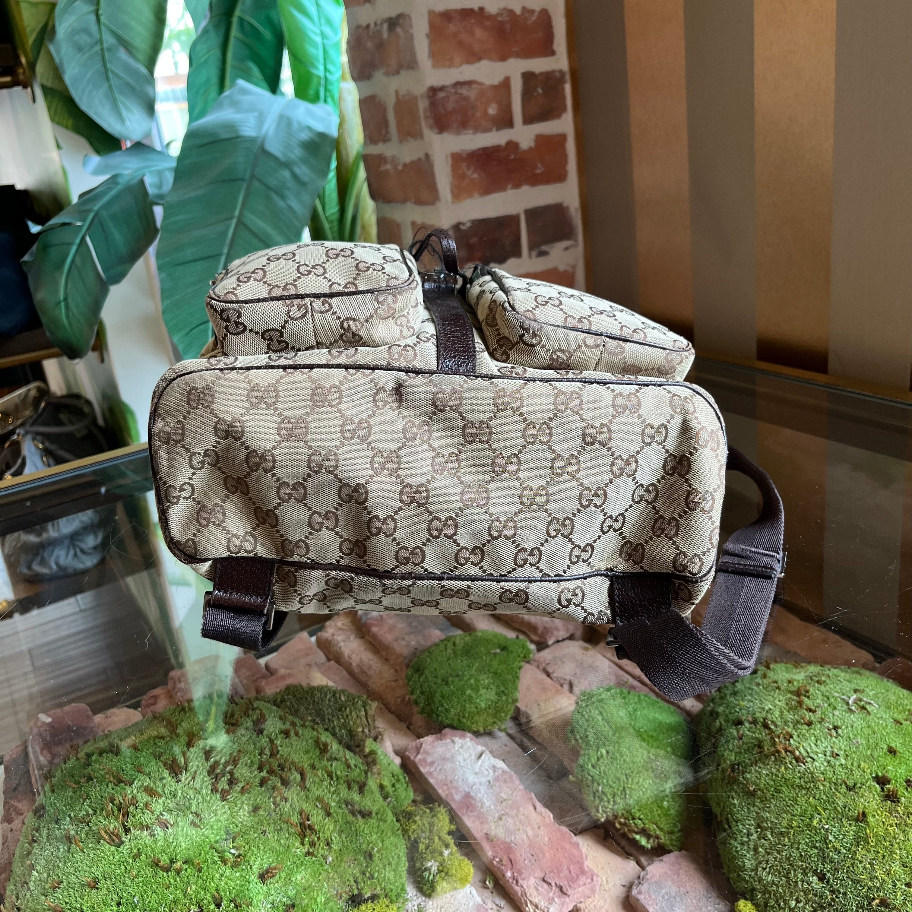 GUCCI Piston Lock GG Monogram Canvas Backpack