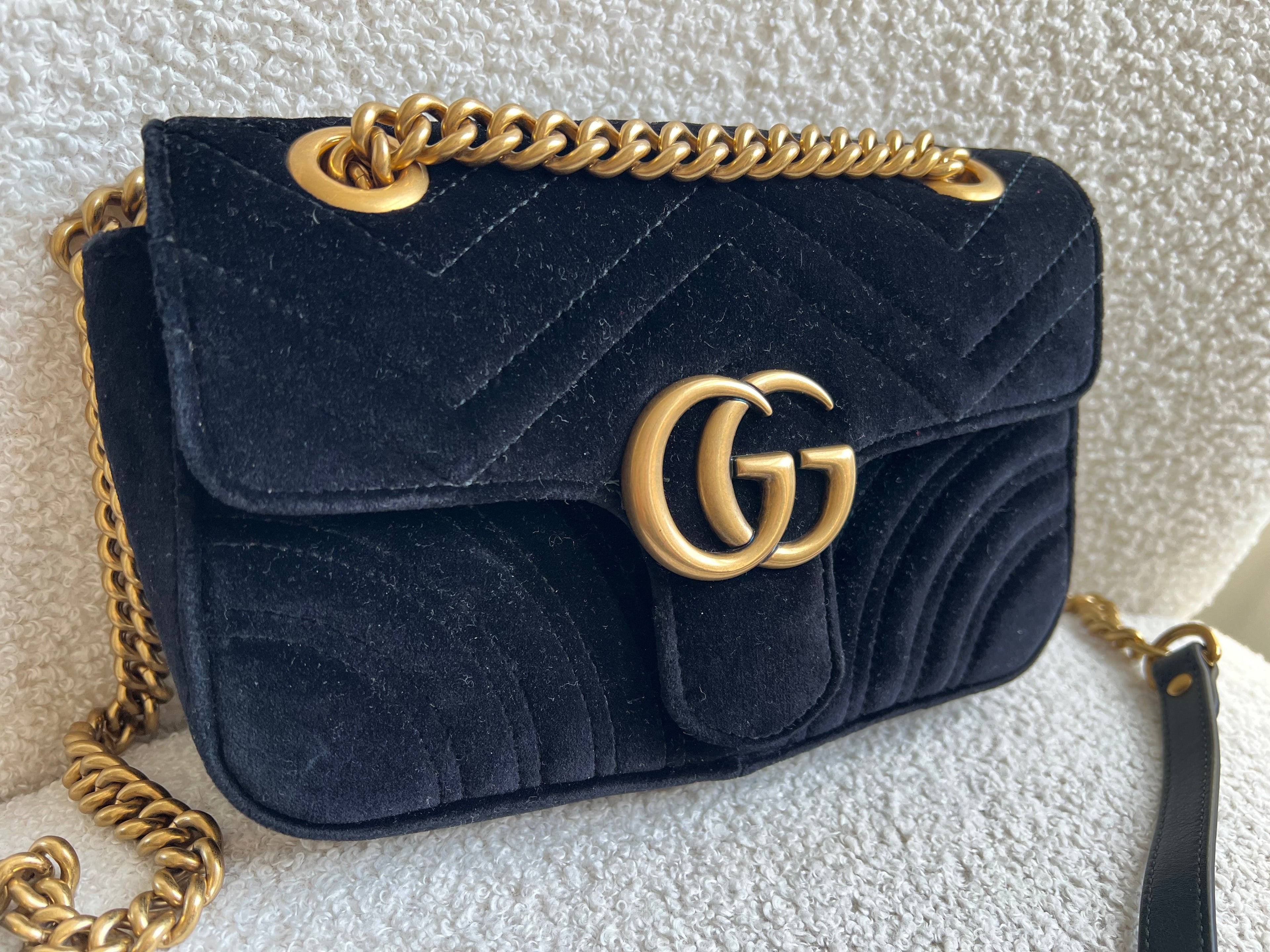 Gucci GG Black Velvet Marmont Mini Shoulder Bag (RRP £1395)