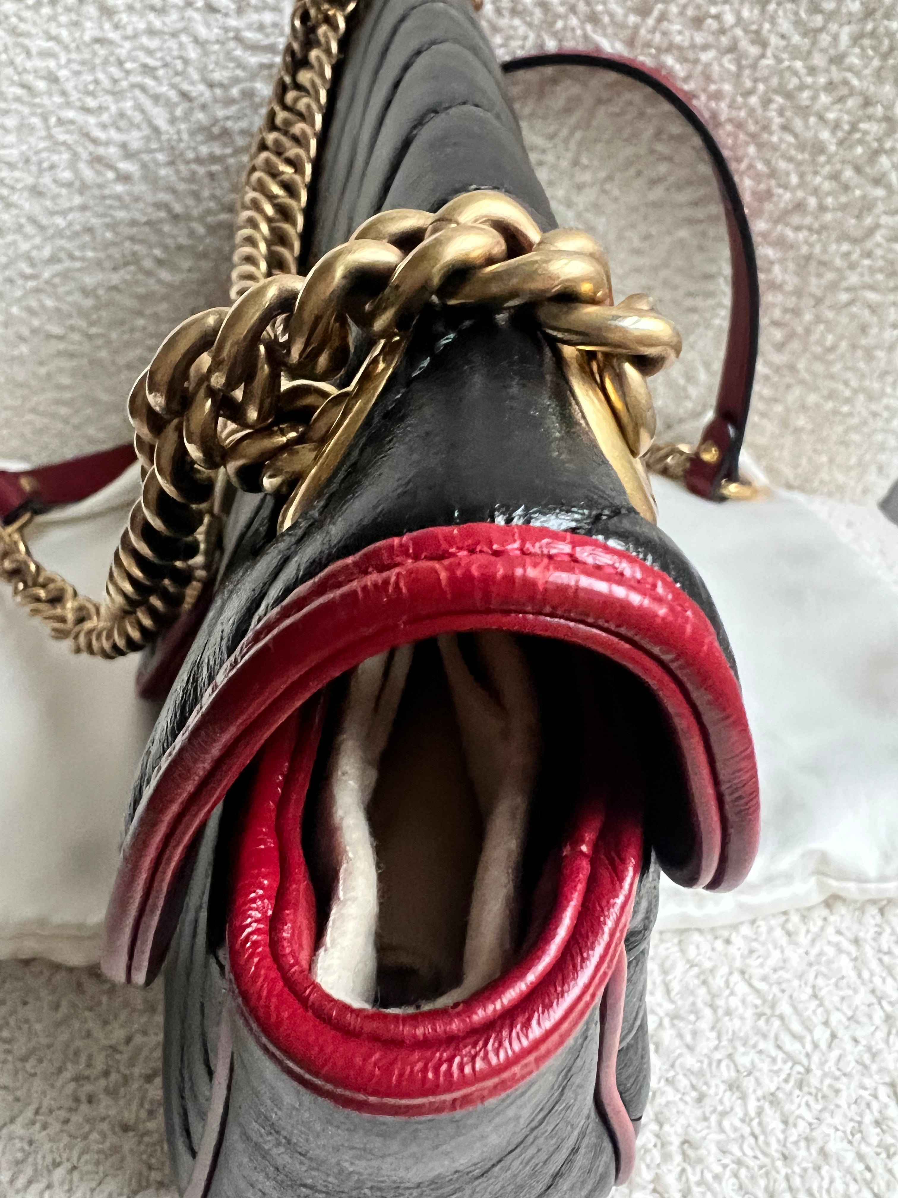 Gucci GG Black and Red Torchon Marmont Small Shoulder Bag