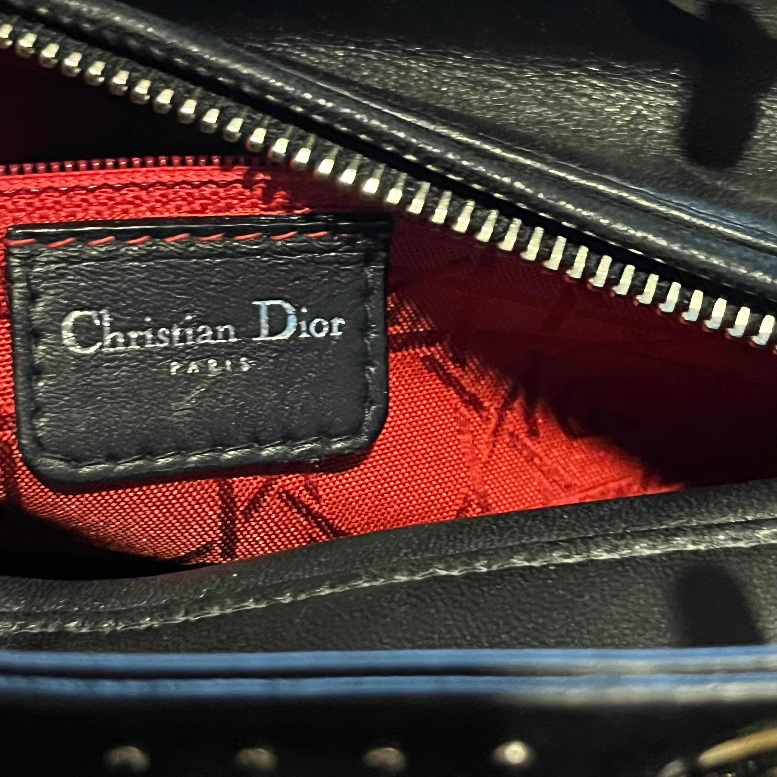 DIOR Lady Dior Black Studded Lambskin Leather Tote Bag
