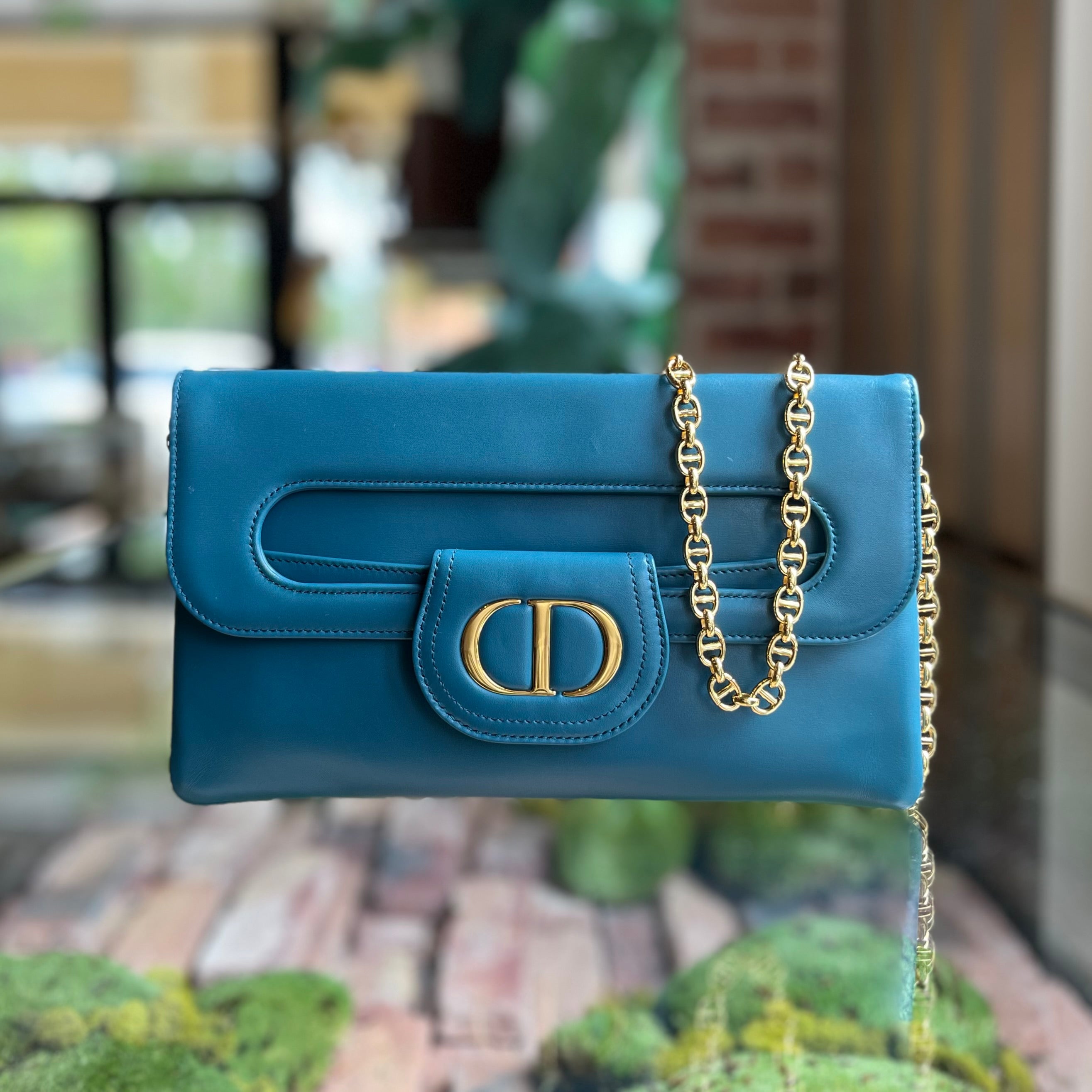 CHRISTIAN DIOR DiorDouble Medium Blue Smooth Calfskin Clutch