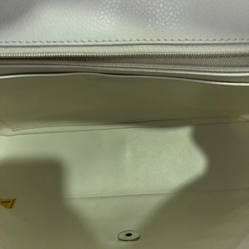 CHANEL White Caviar Jumbo Single Flap Shoulder Bag