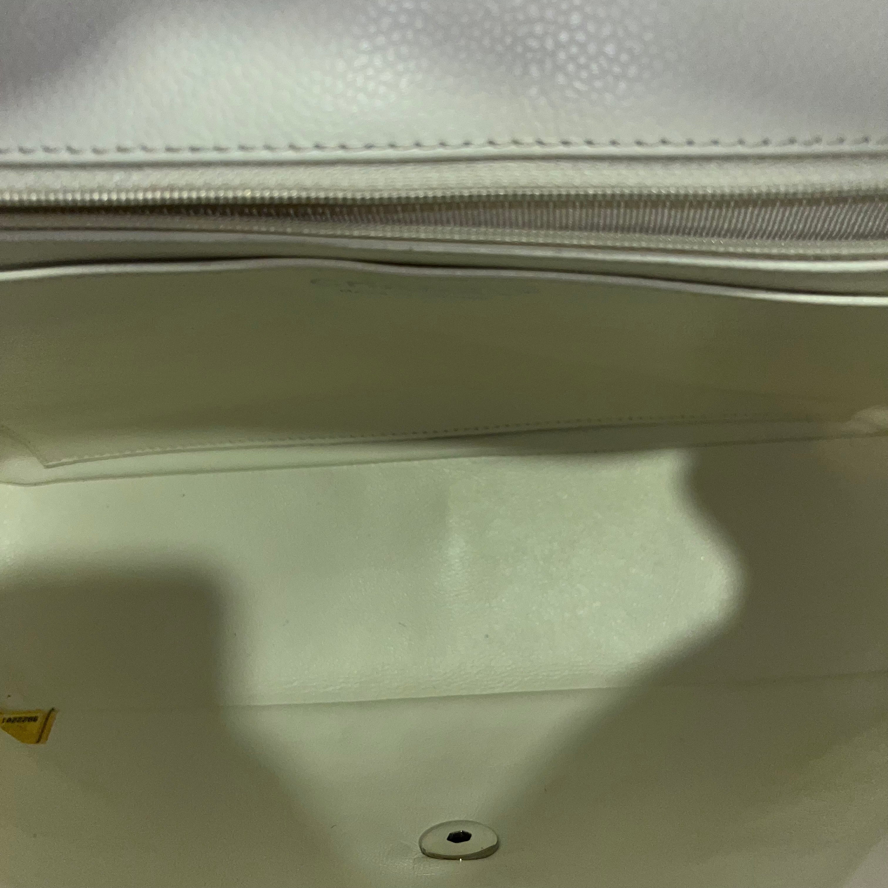 CHANEL White Caviar Jumbo Single Flap Shoulder Bag