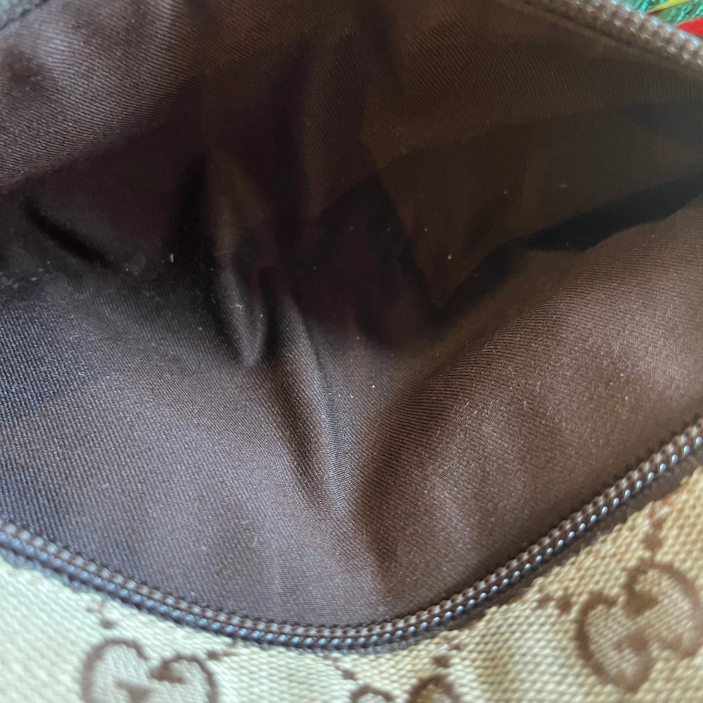 GUCCI Beige Brown GG Web Canvas Double Pocket Belt Bag