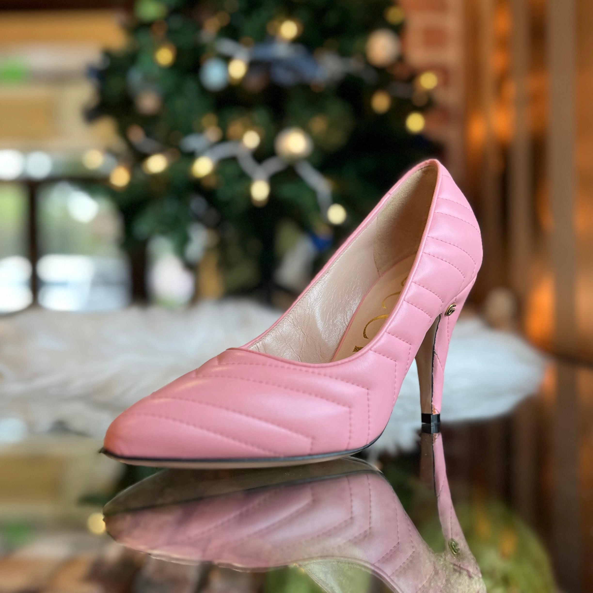GUCCI Charlotte Pink Chevron Pumps Heels Sz 39.5(39.5US)