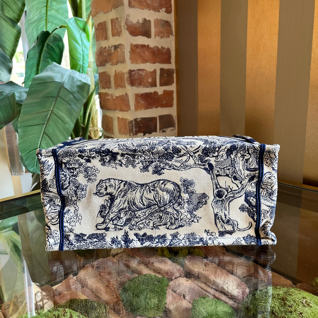 DIOR Medium Book Ecru and Blue Toile de Jouy Embroidered Tote