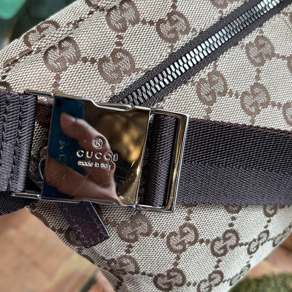 GUCCI Beige GG Monogram Canvas Double Pocket Belt Bag