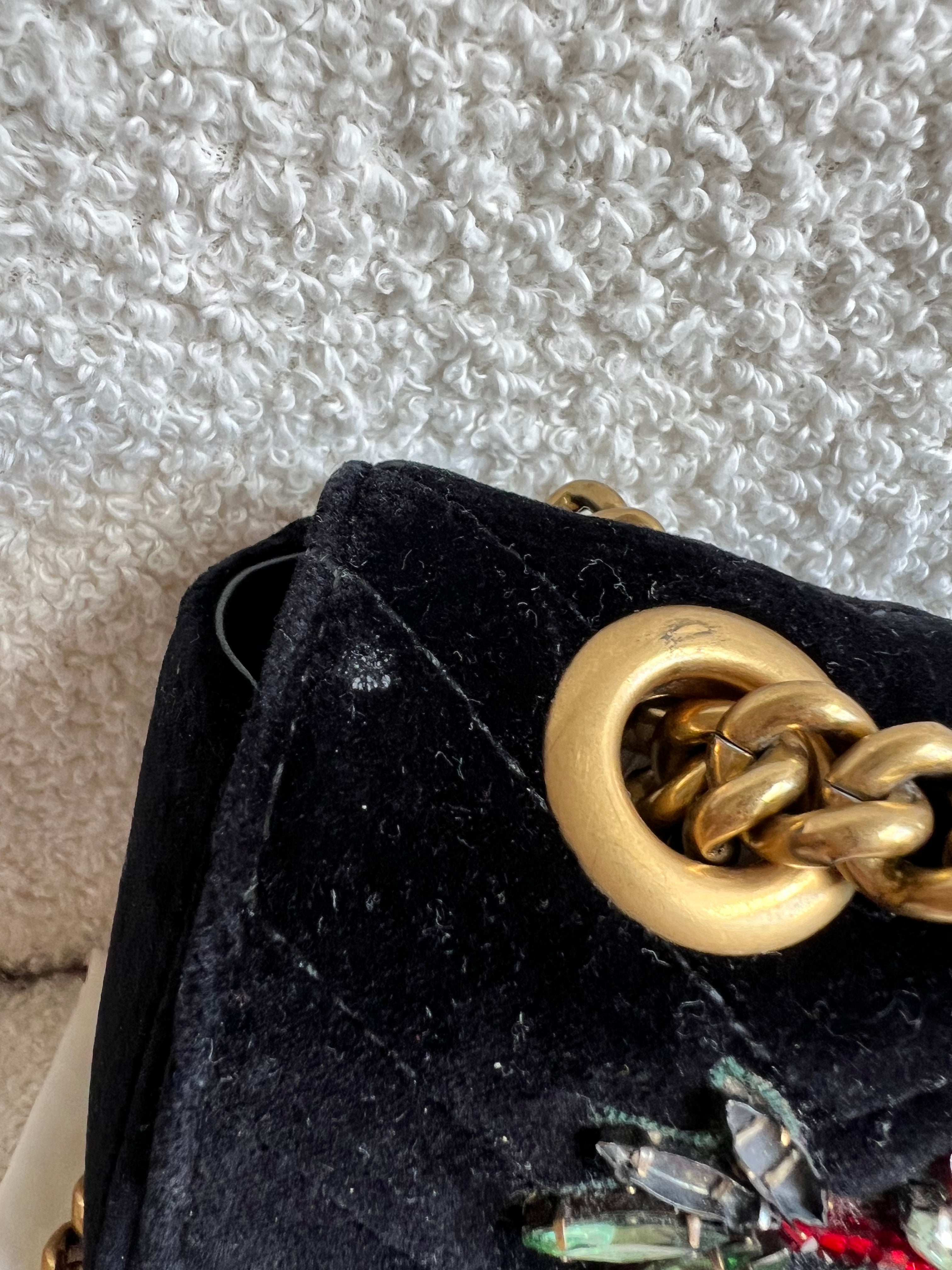 Gucci GG Black Velvet Embellished Marmont Mini Shoulder Bag
