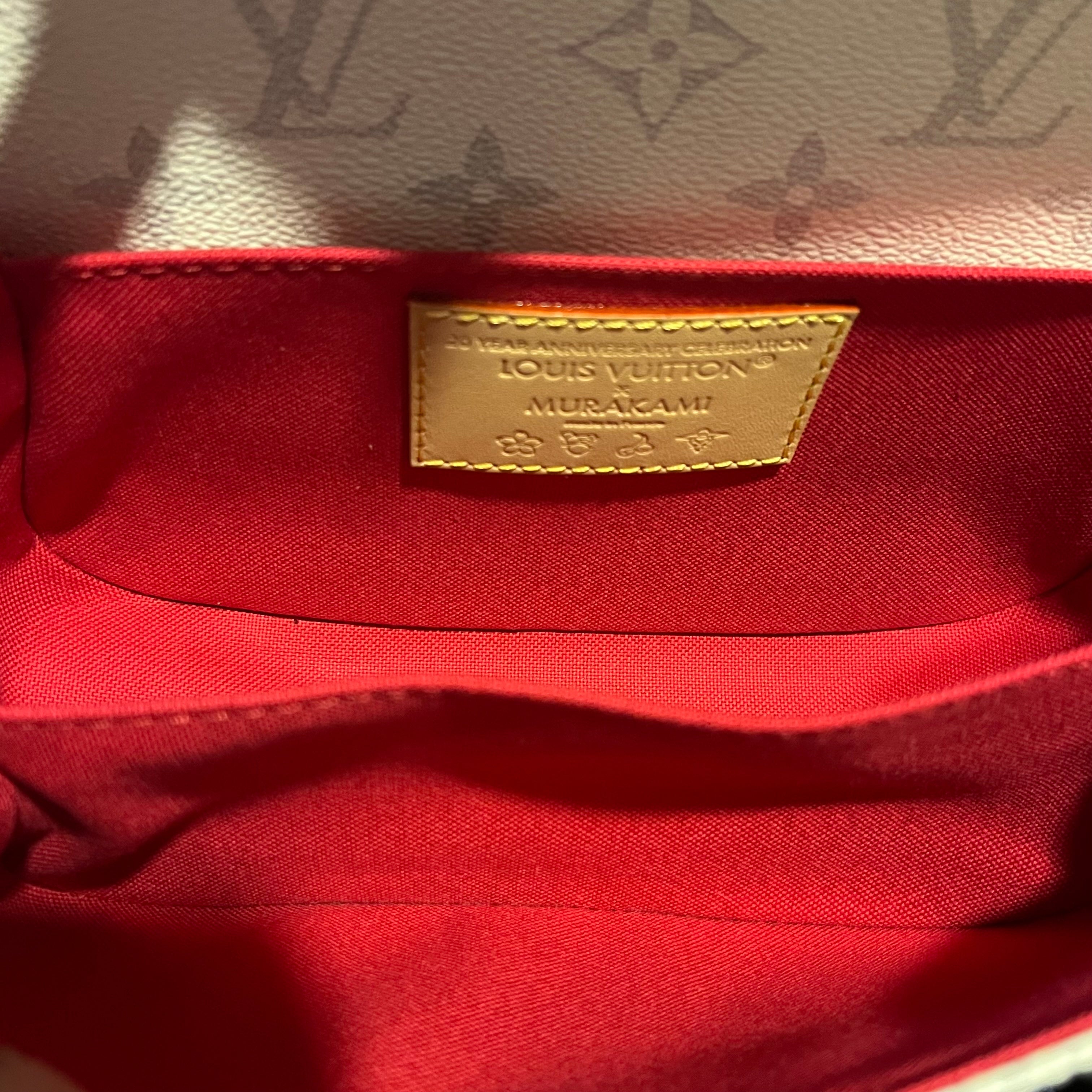 LOUIS VUITTON x Takashi Murakami Monogram Cerises Pochette Métis East West White Shoulder Bag