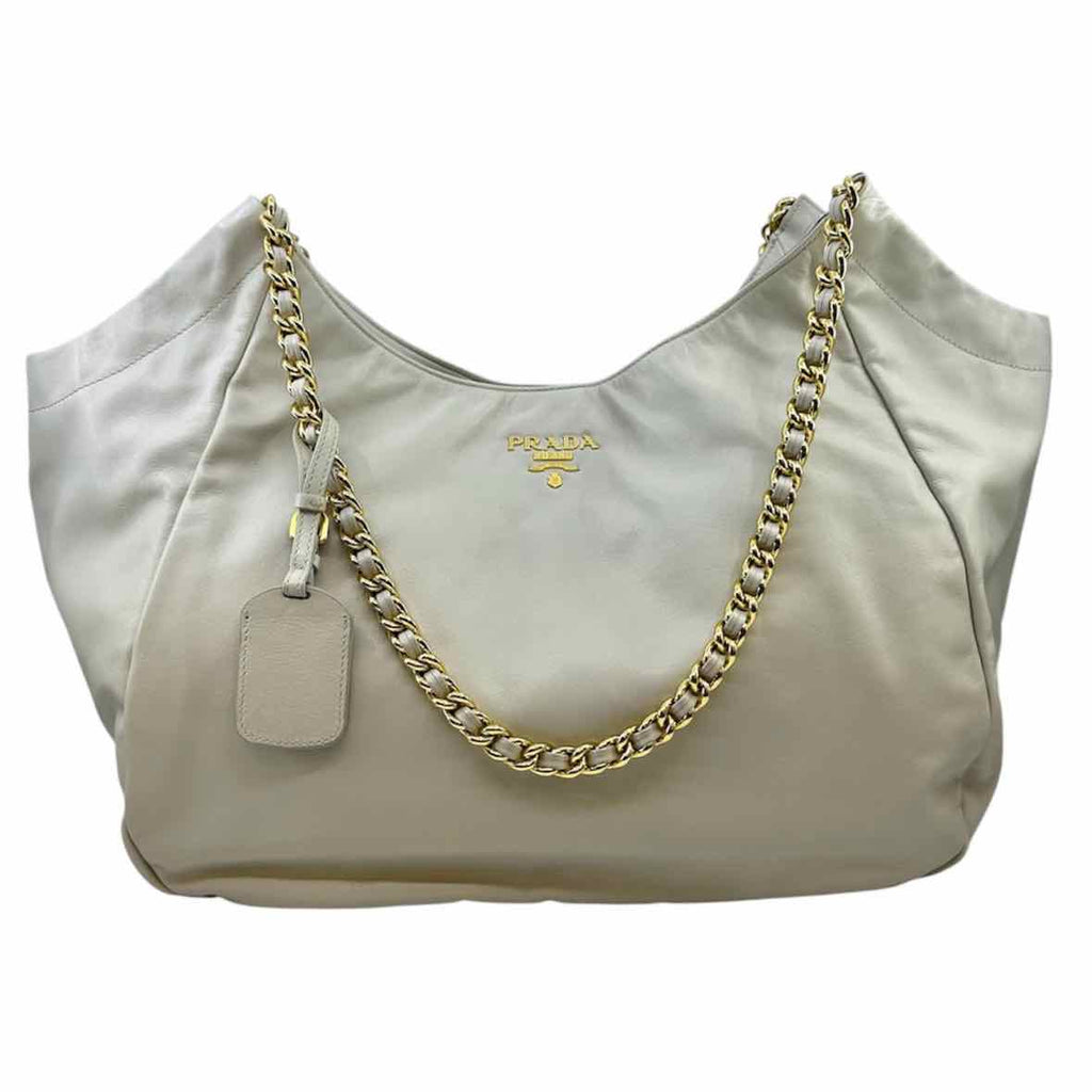 PRADA Light Grey Leather Solid Handbag