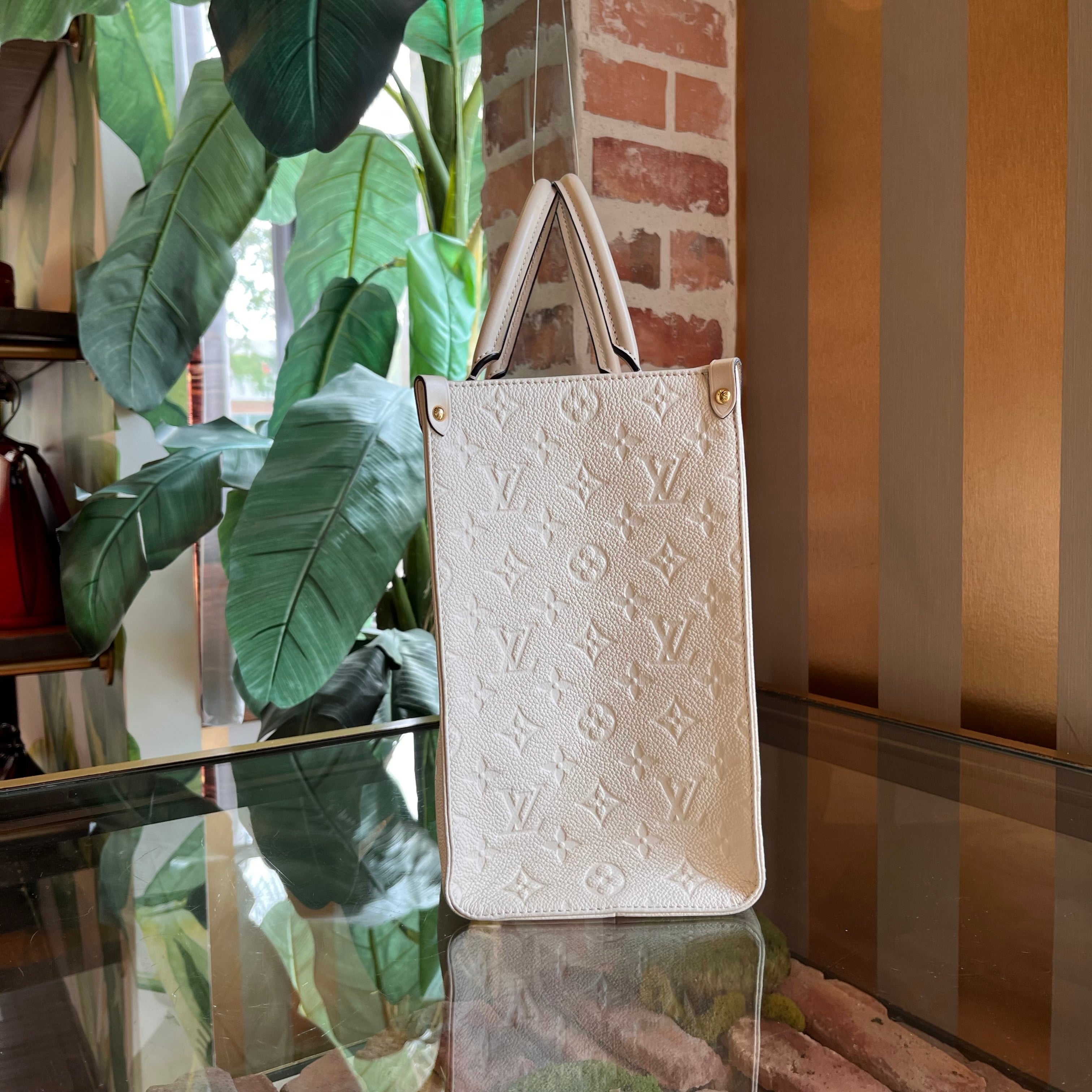 LOUIS VUITTON OnTheGo MM Beige Empriente Giant Monogram Leather Tote