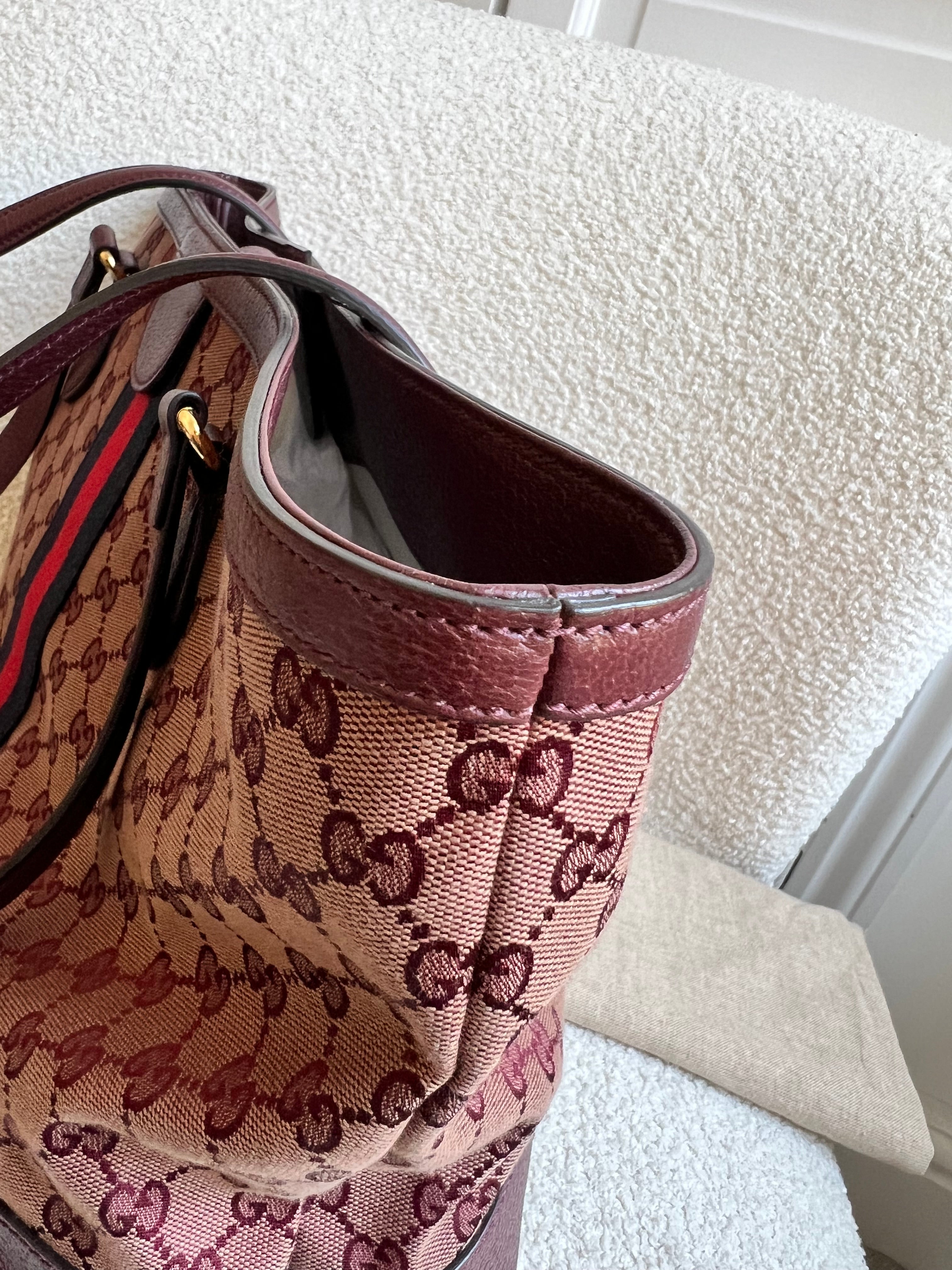 Gucci Burgundy Ophidia GG Supreme Medium Tote