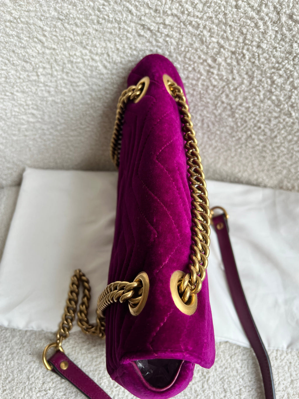 Gucci GG Fuchsia Velvet Marmont Small Shoulder Bag (RRP £1490)