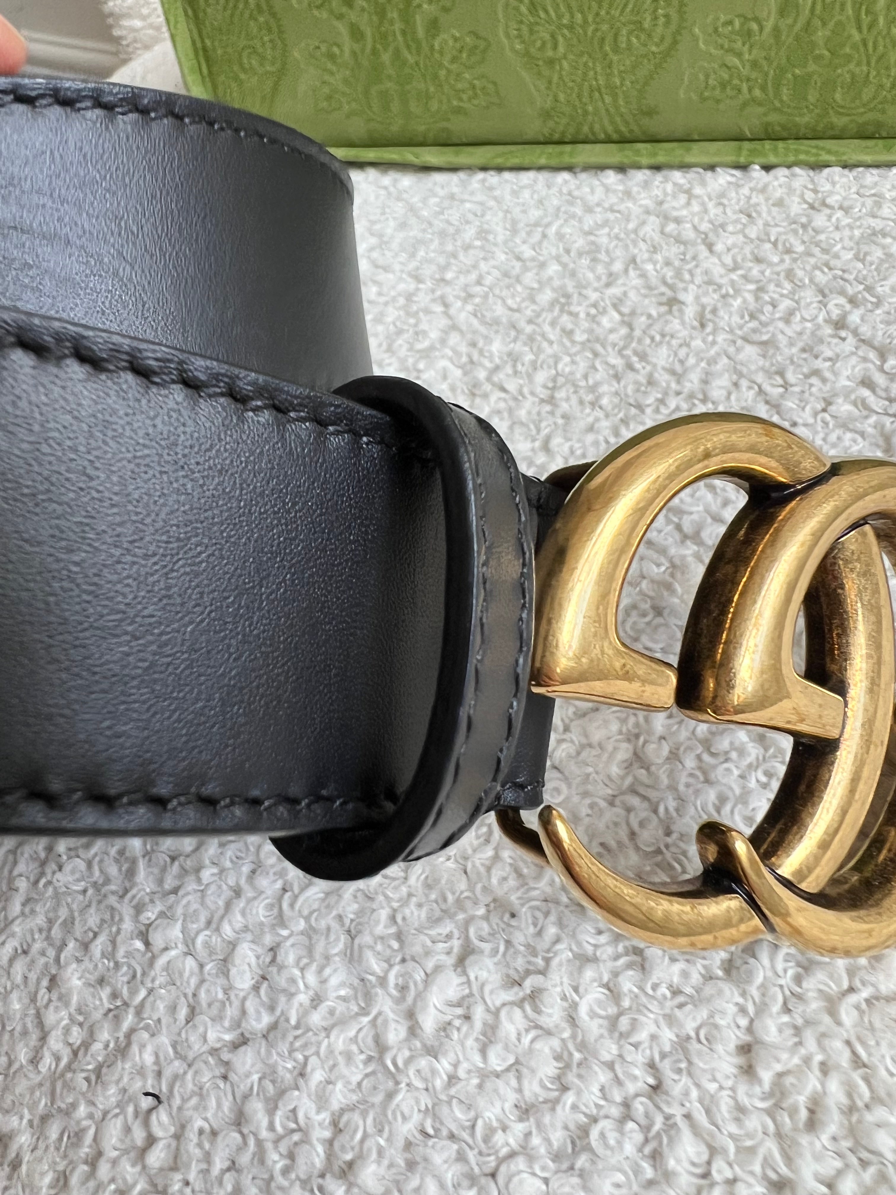 Gucci GG Marmont Black Leather Belt with Gold Buckle (RRP £395)