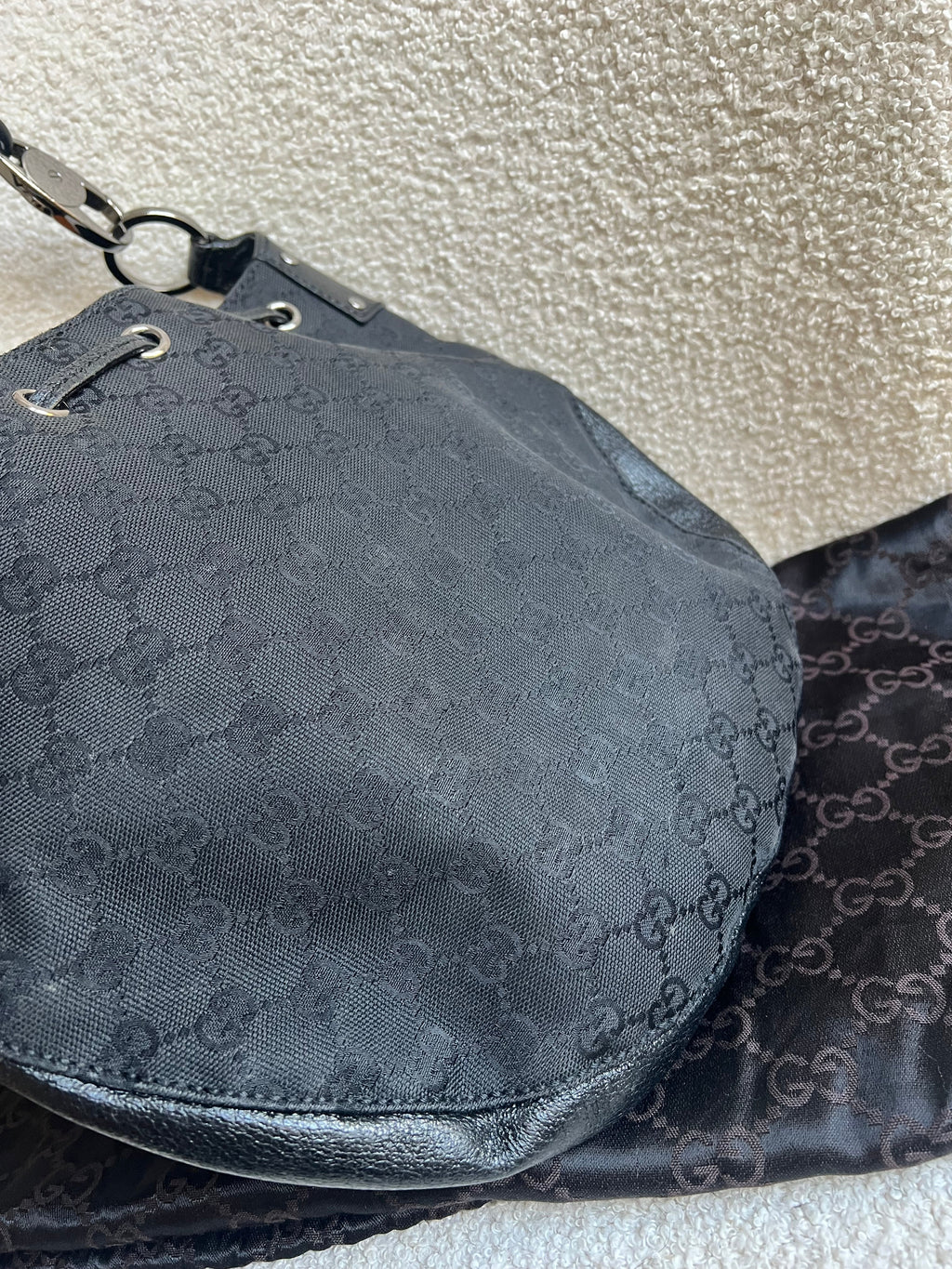 Gucci Black GG Canvas Drawstring Shoulder Bag