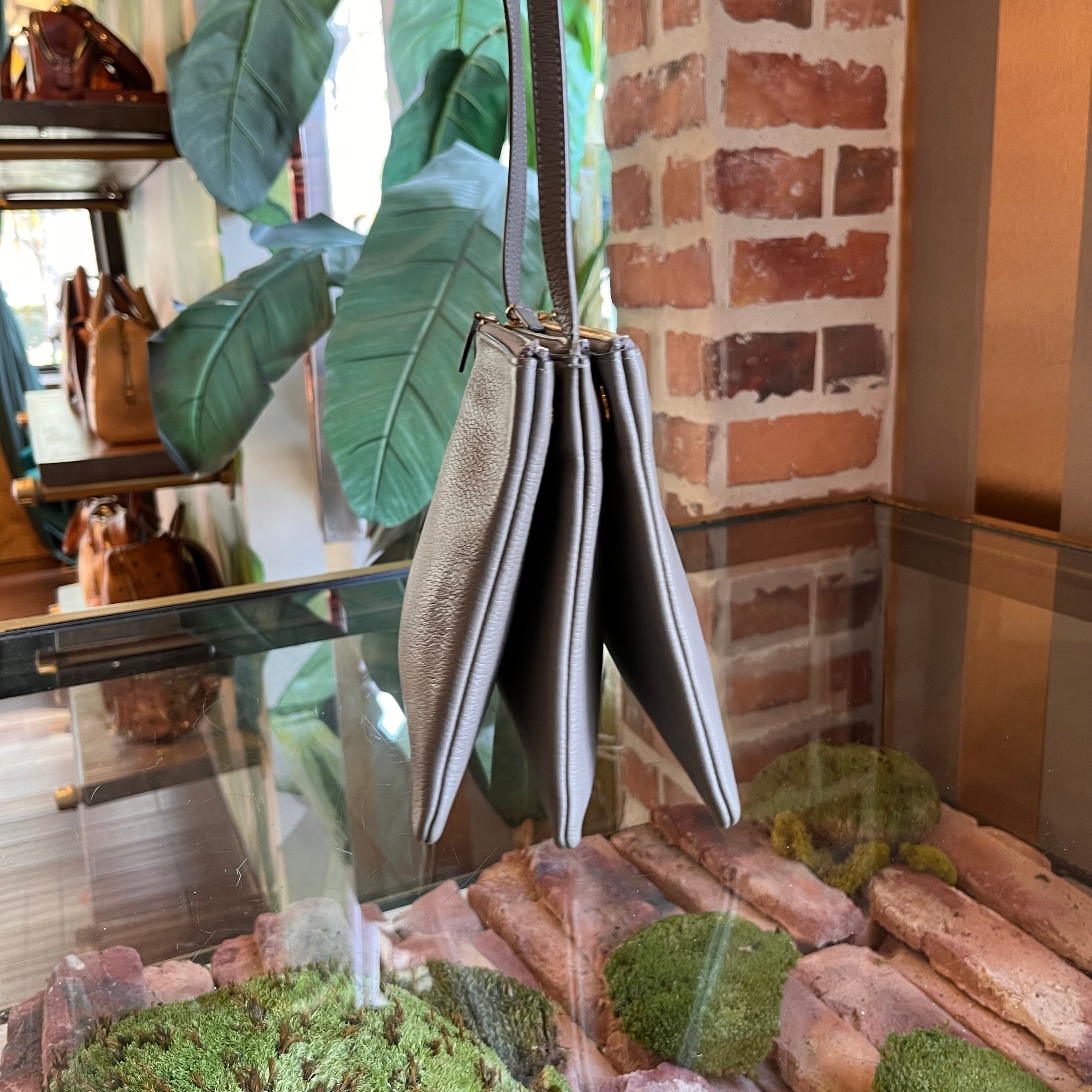 CELINE Trio Small Gray Pebbled Leather Crossbody Bag