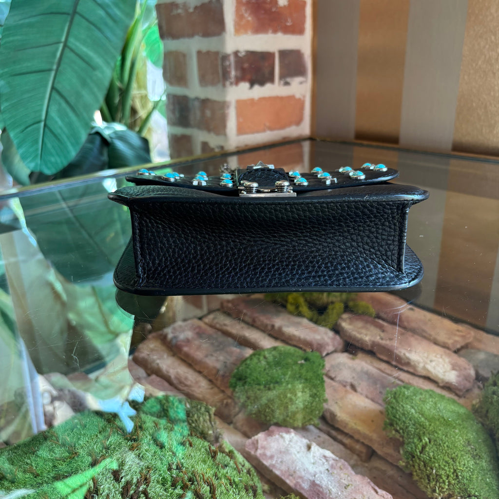 VALENTINO Black Studded Star Turquoise Glam Lock Crossbody