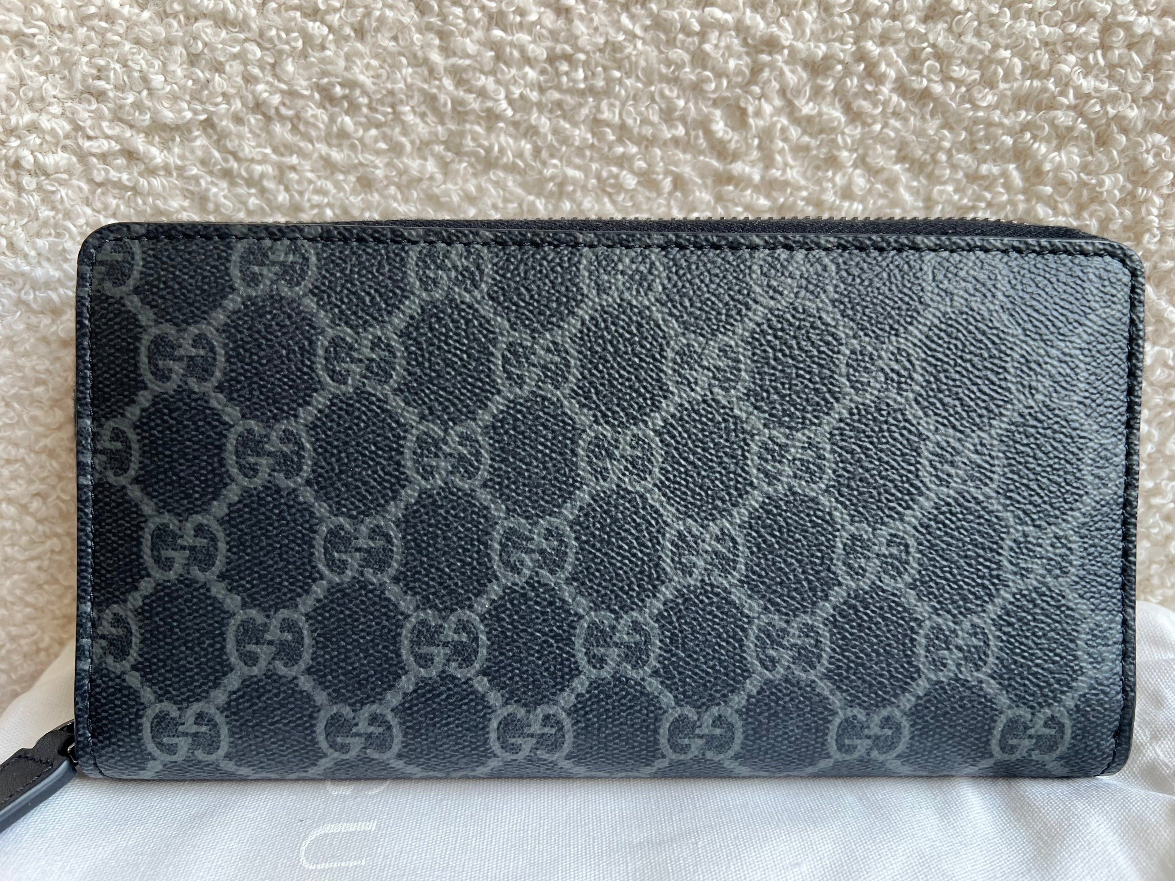 Gucci Black Grey GG Canvas zip around wallet