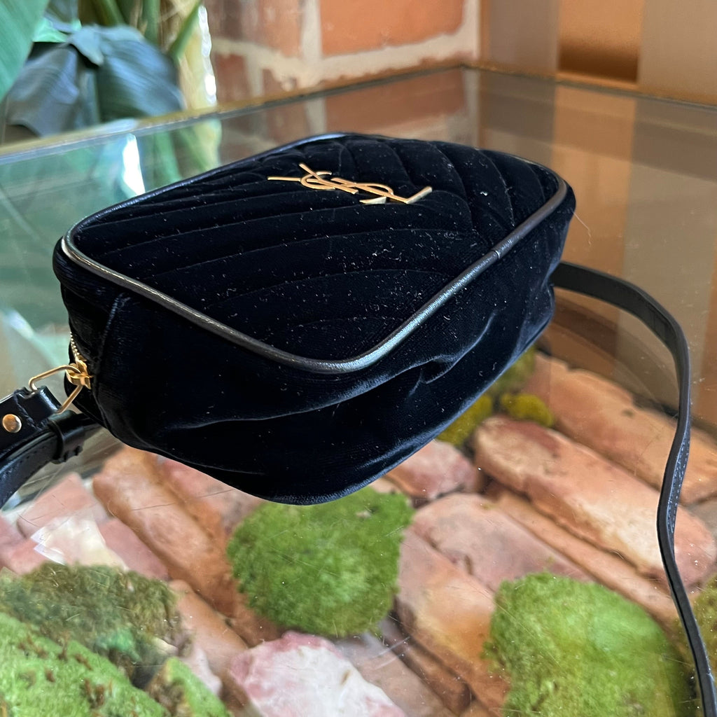 SAINT LAURENT Loulou Small Black Velvet Chevron Quilted Belt Bag