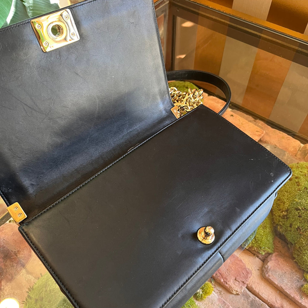 CHANEL Boy New Medium Black Lambskin Shoulder Bag